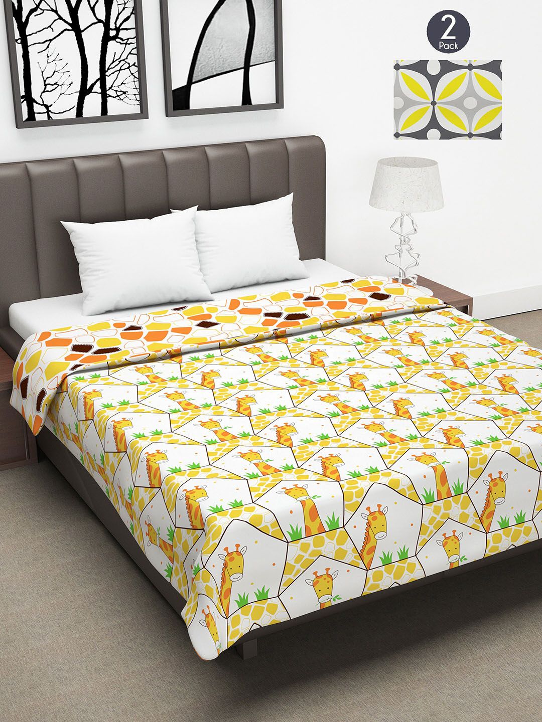 Divine Casa Yellow & Orange Set of 2 Mild Winter 120 GSM Double Bed Dohars Price in India