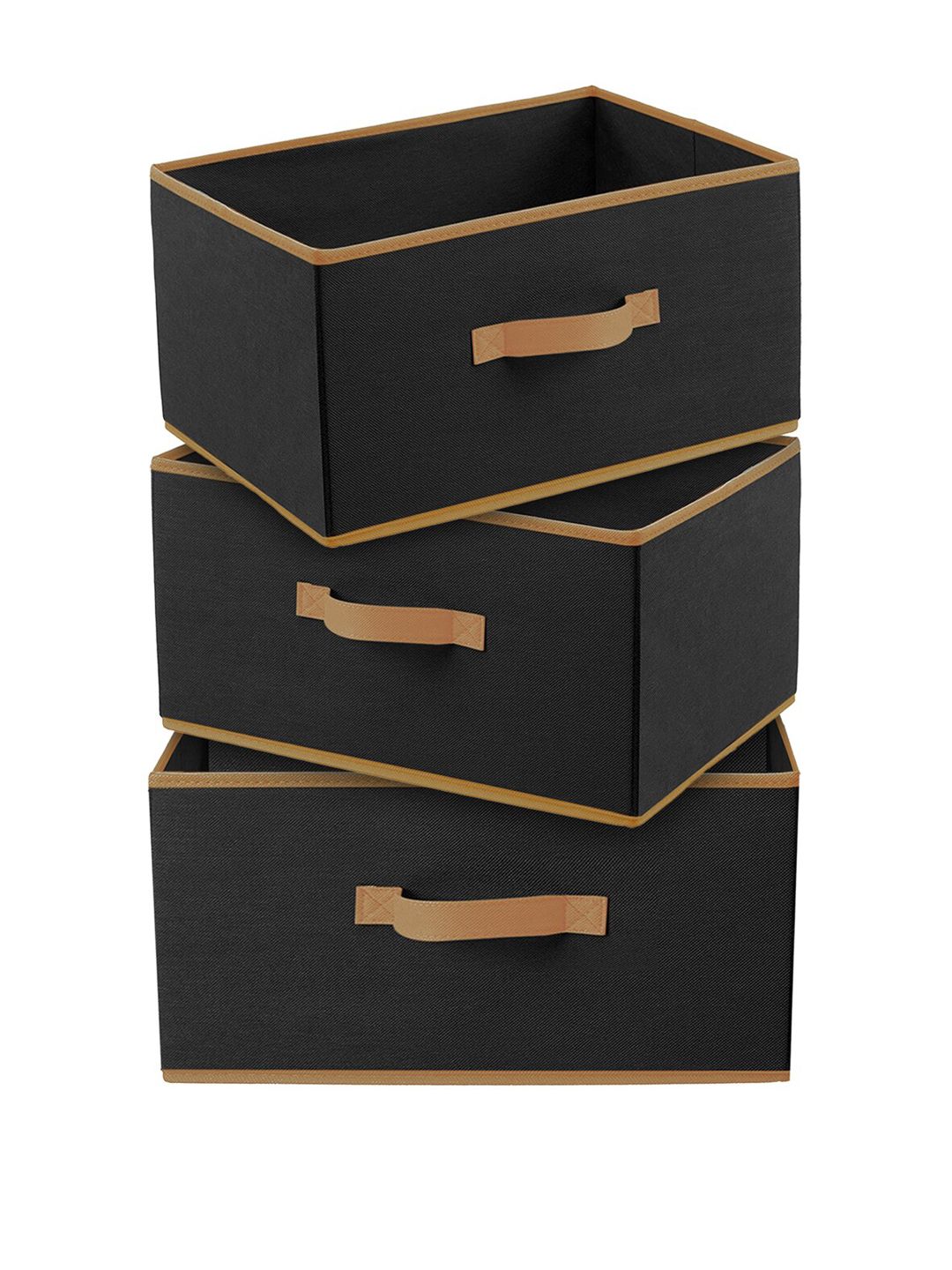 Kuber Industries Set Of 3 Black Solid Multipurposes Rectangular Foldable Storage Box Price in India