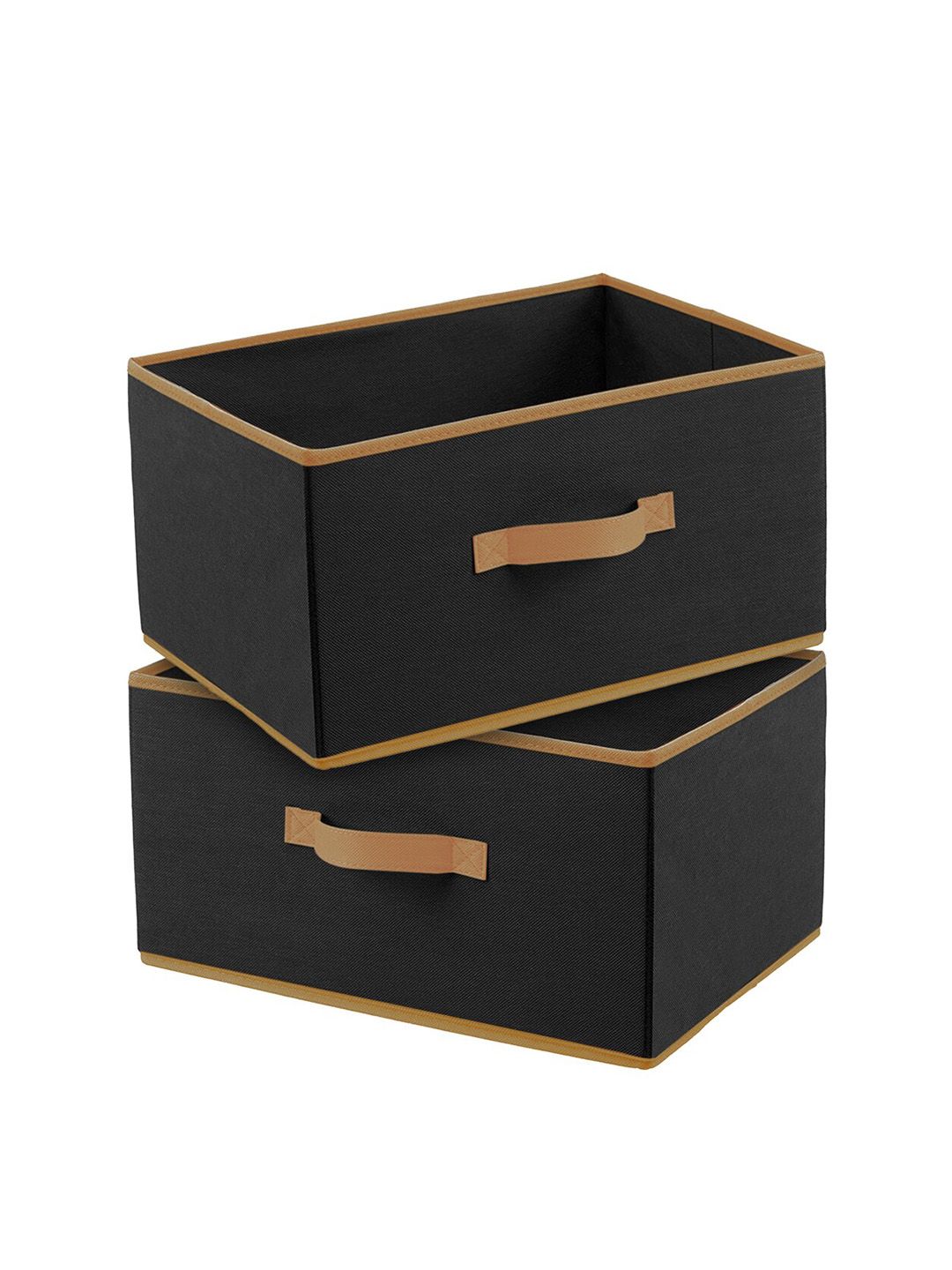 Kuber Industries Set Of 2 Black & Beige Solid Rectangular Foldable Storage Organizers Price in India