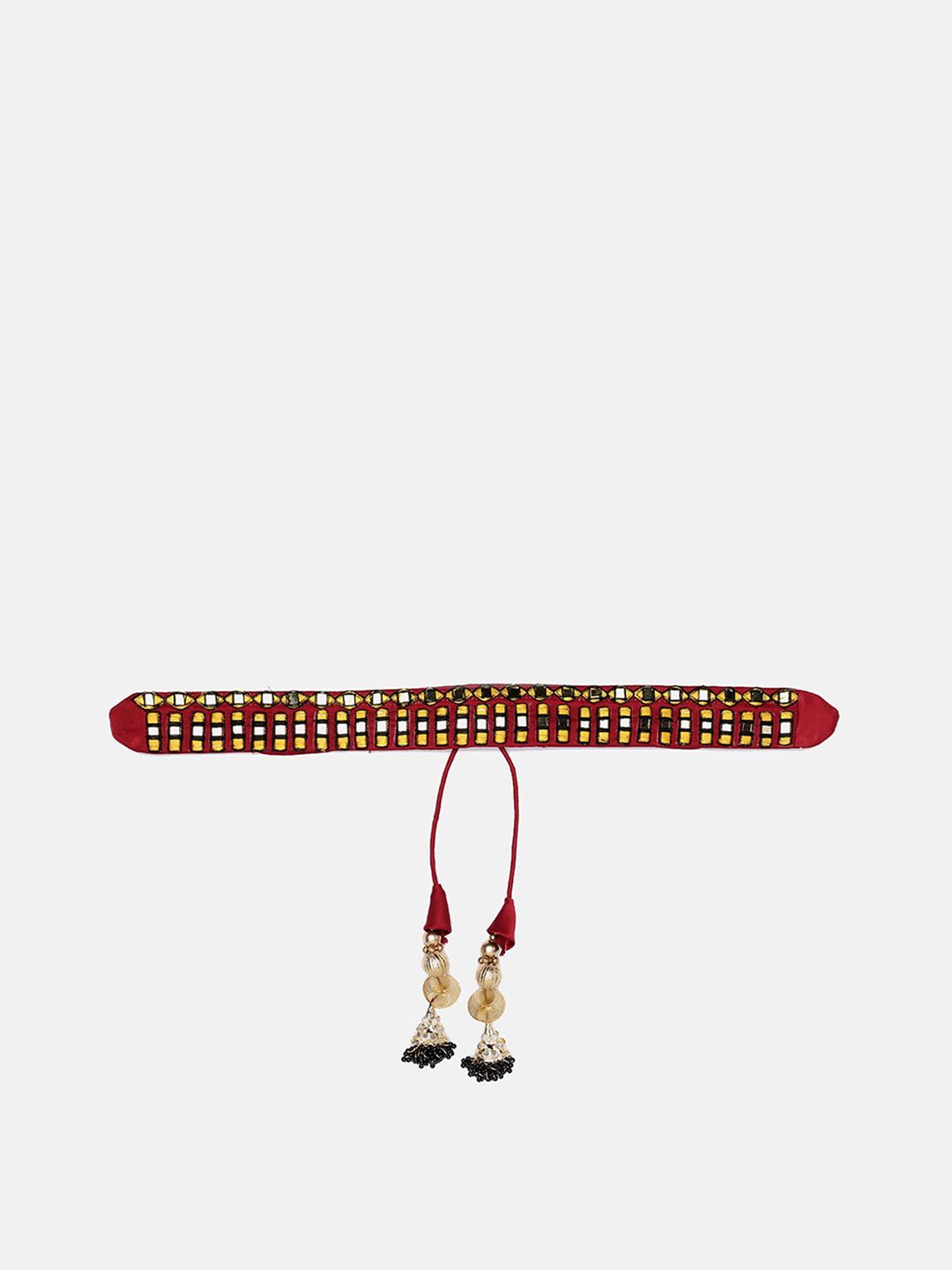 panchhi Maroon Designer Mirror Work Waist Belt and Kamarbandh For Women With Tassels Price in India