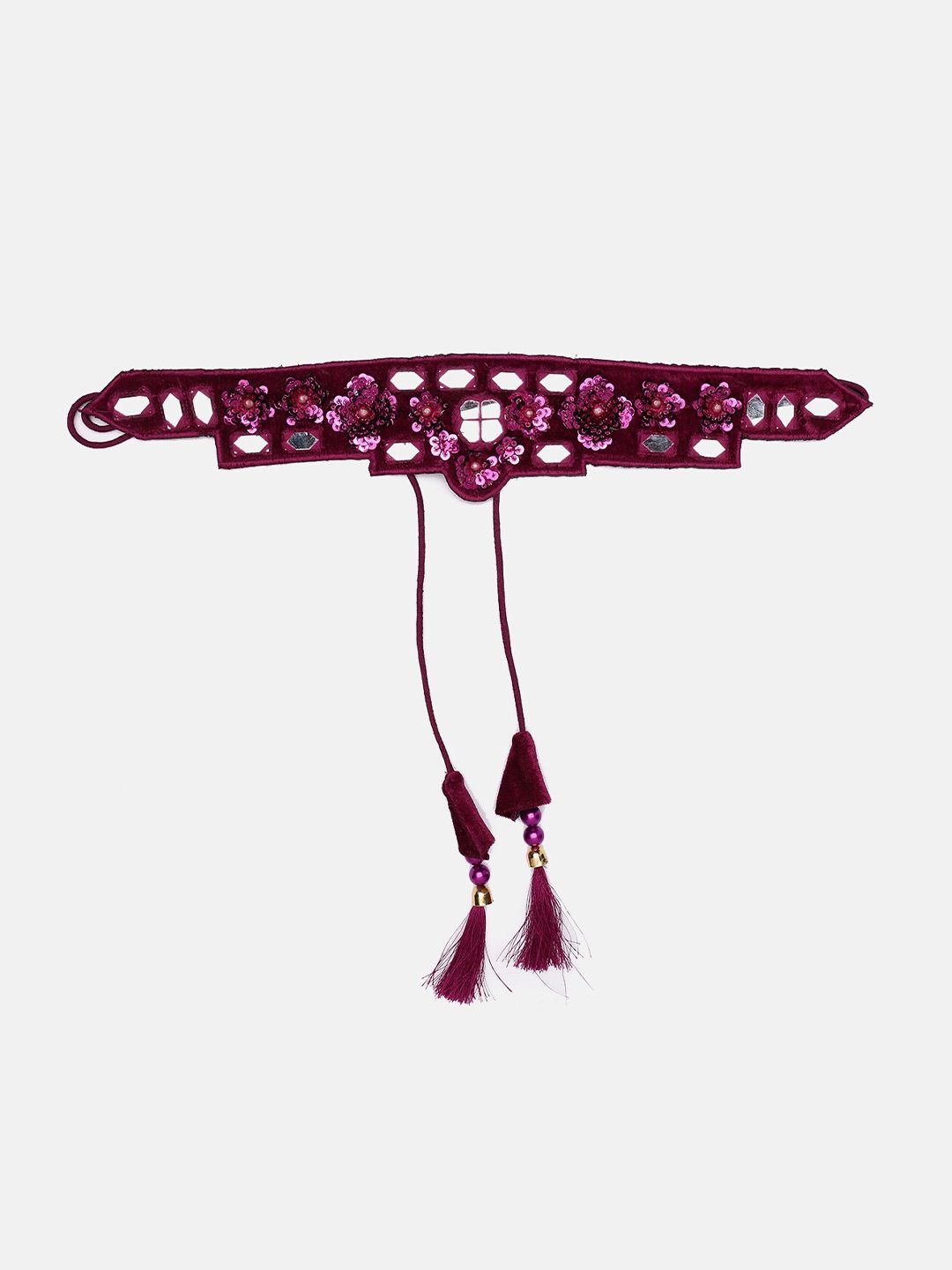 Panchhi Women Magenta Mirror, sequence Work Hand Made Waist Belt Kamarbandh With Tassels Price in India