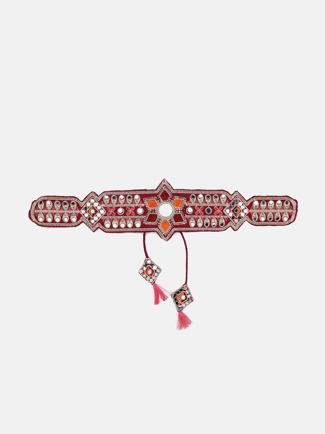 panchhi Women Maroon Work Hand Made Waist Belt and Kamarbandh With Tassels Price in India