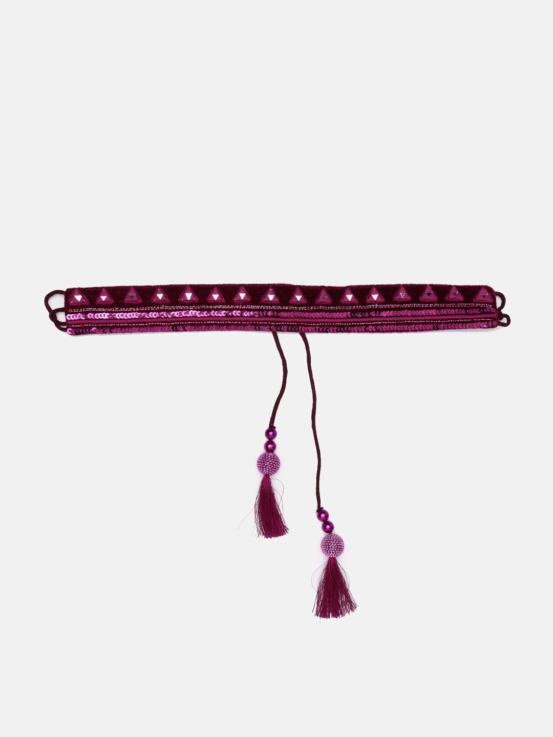 panchhi Women Magenta Mirror, Sequence & Val Work Hand Made Waist Belt With Tassels Price in India