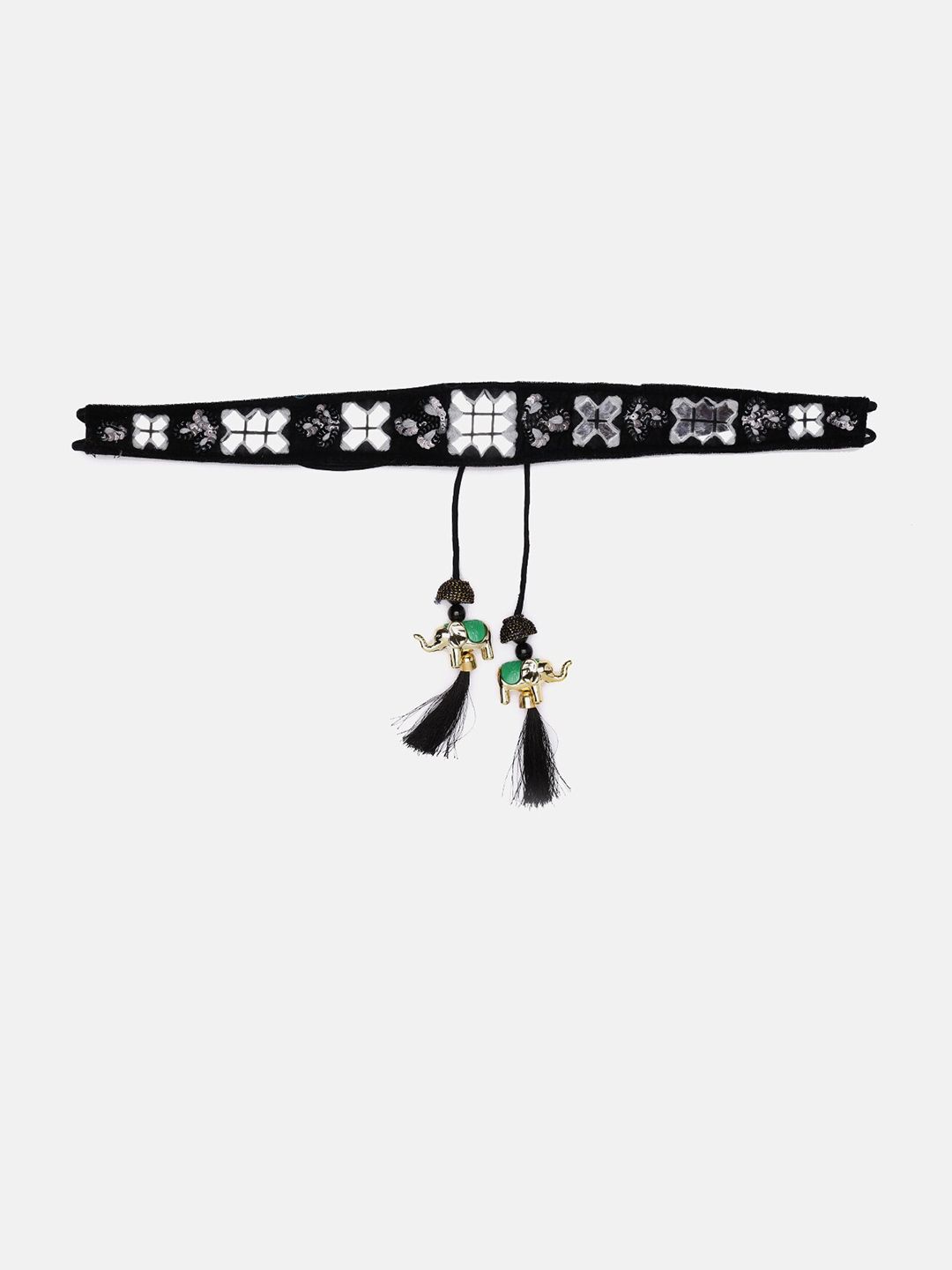 panchhi Black Designer Mirror Waist Belt or Kamarbandh For Women With Tassels Price in India