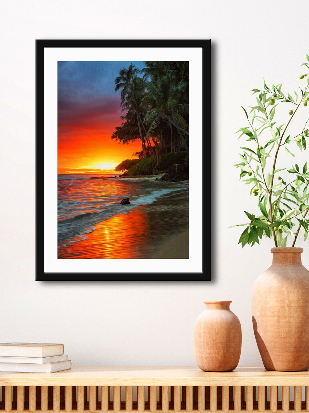 999Store Brown & Blue Beach View Printed Painting Wall Art Price in India