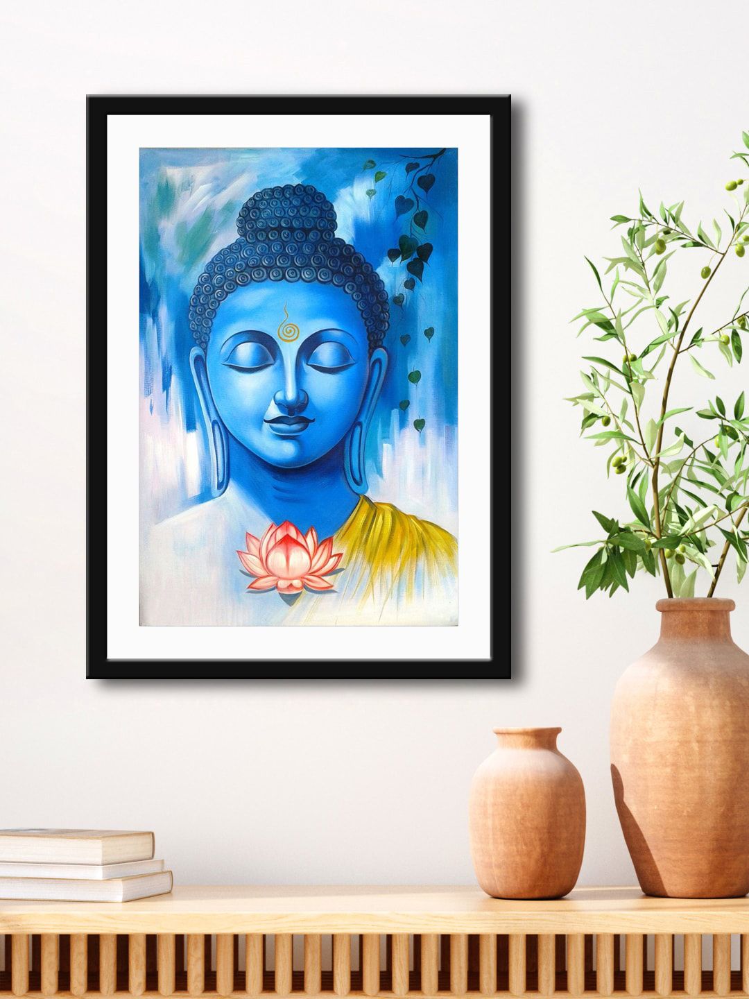 999Store Blue & Yellow Lord Buddha Printed Paper Painting Price in India