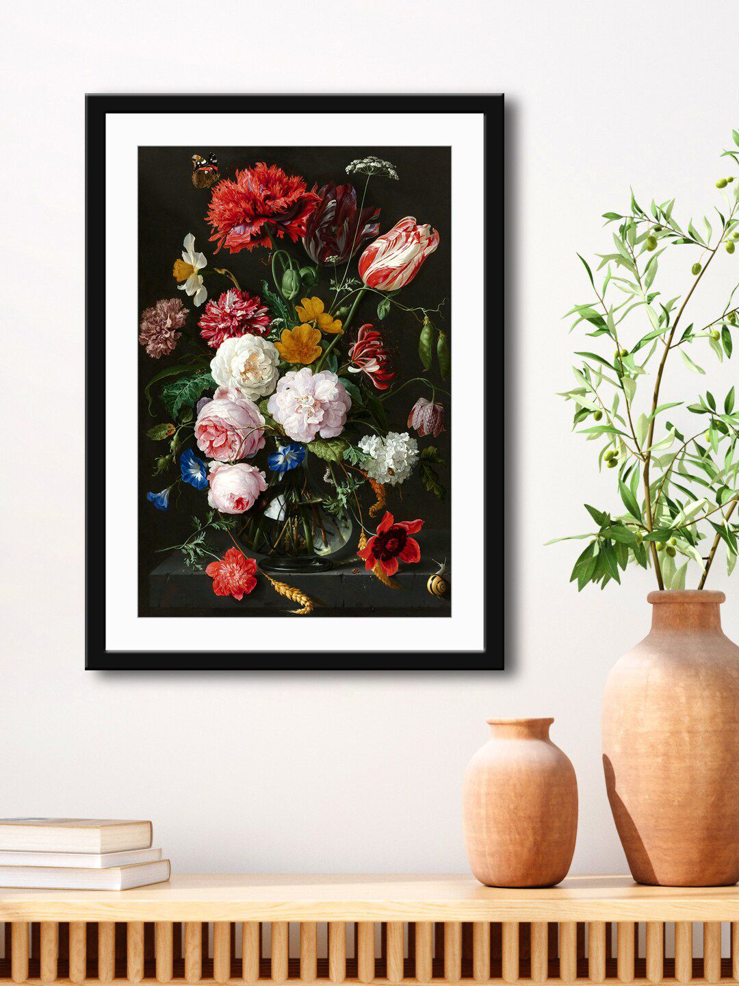 999Store Black & Green Flowers Guldasta Framed Printed Paper Painting Price in India