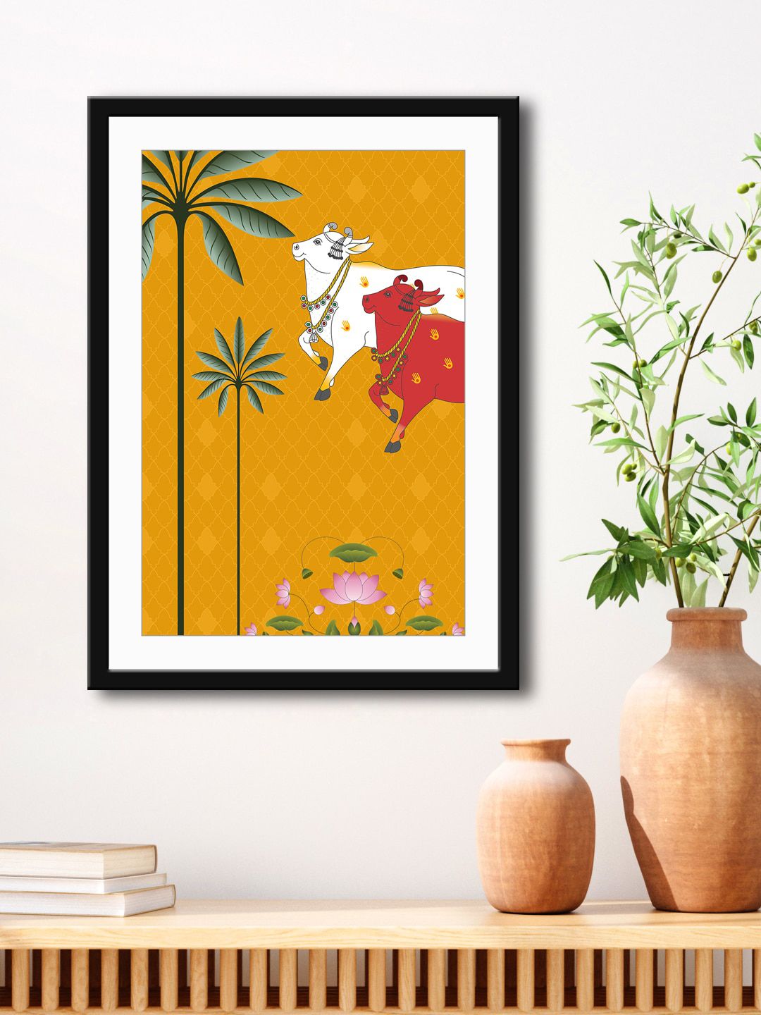 999Store Yellow & Red Nandi Cow Stylish Modern Wall Art Price in India