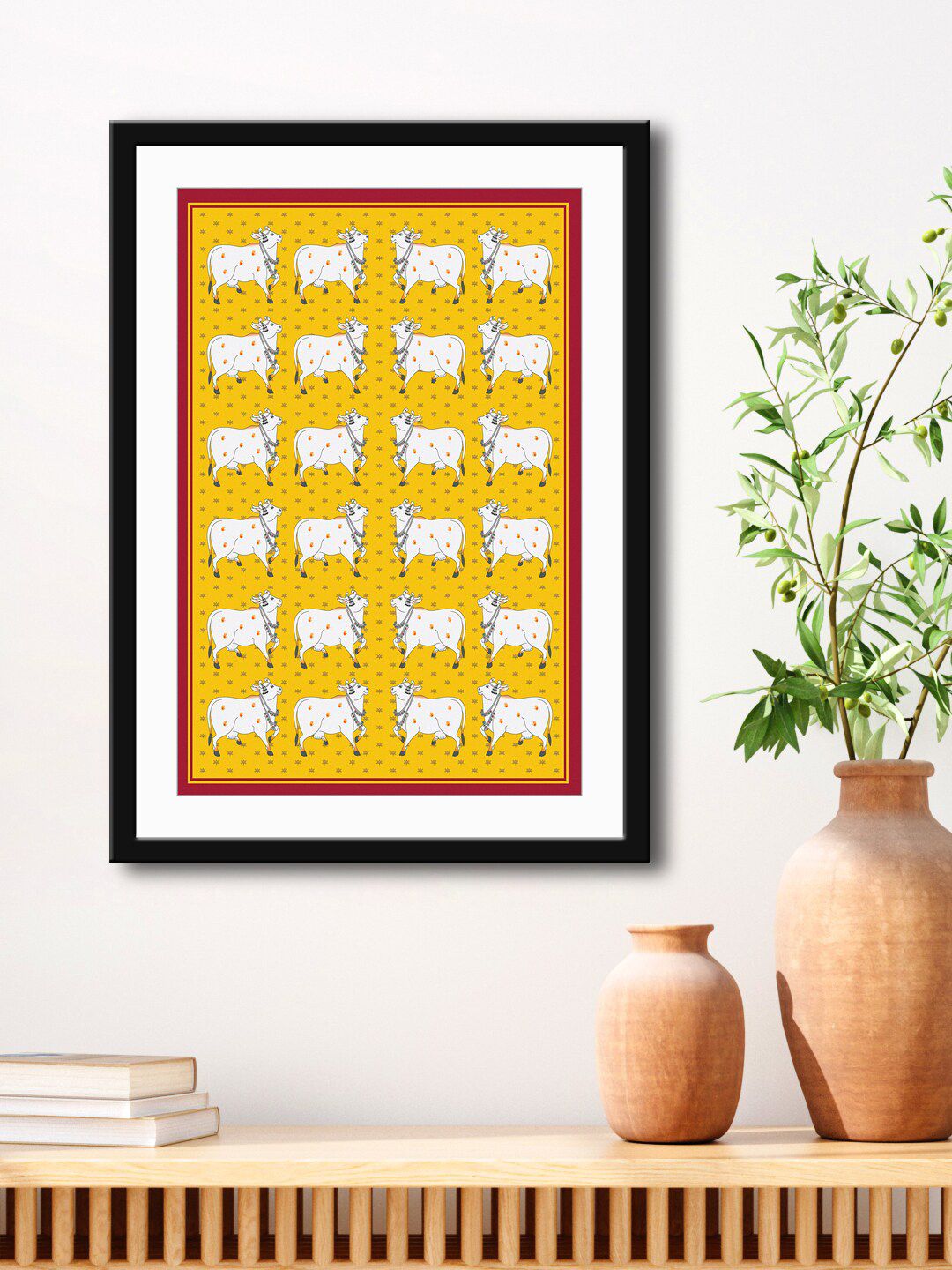 999Store Yellow & White Nandi Cow stylish Modern Art Printed Painting Wall Art Price in India