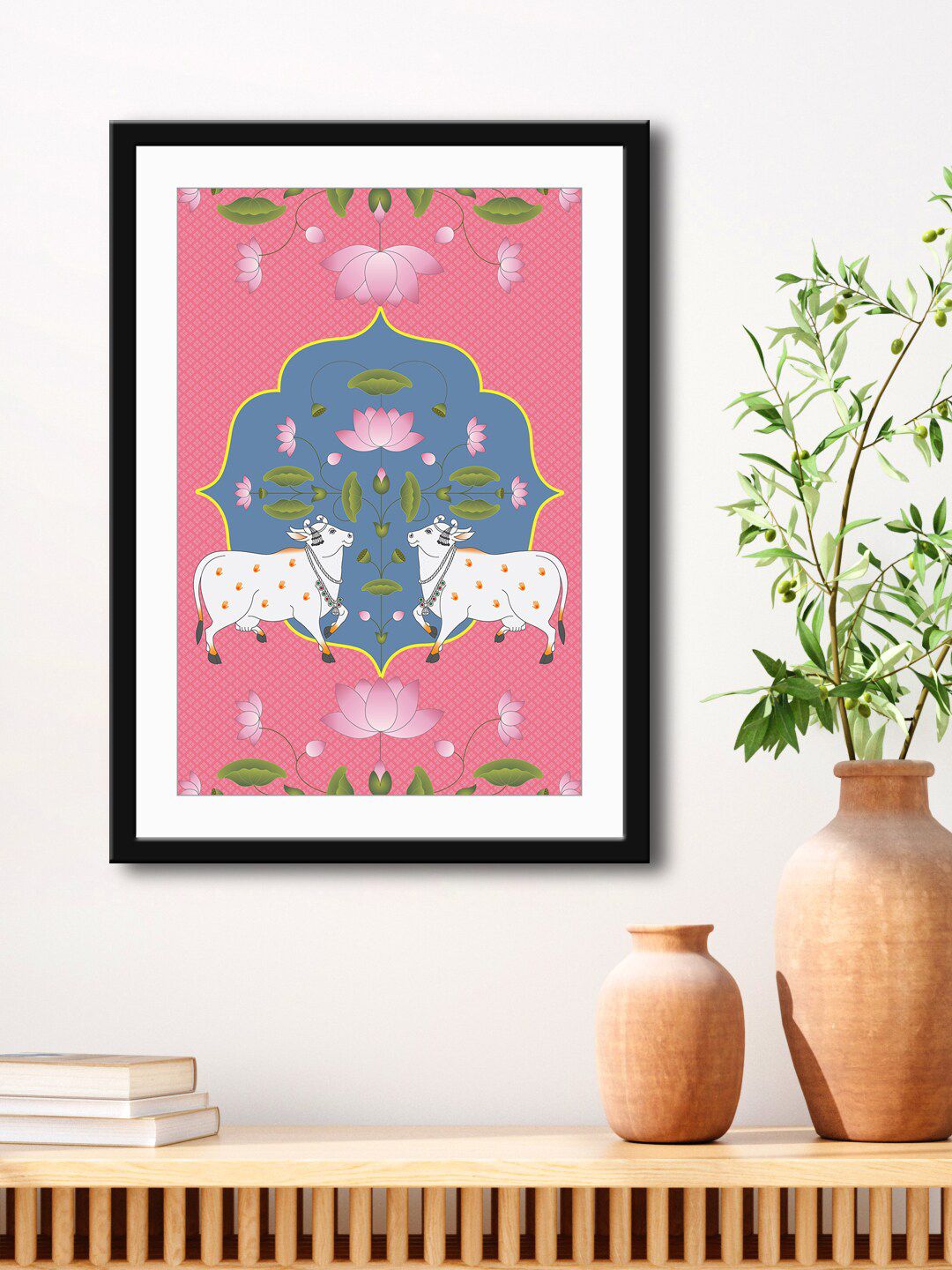 999Store Magenta & White Nandi Cow Paper Printed Painting Price in India