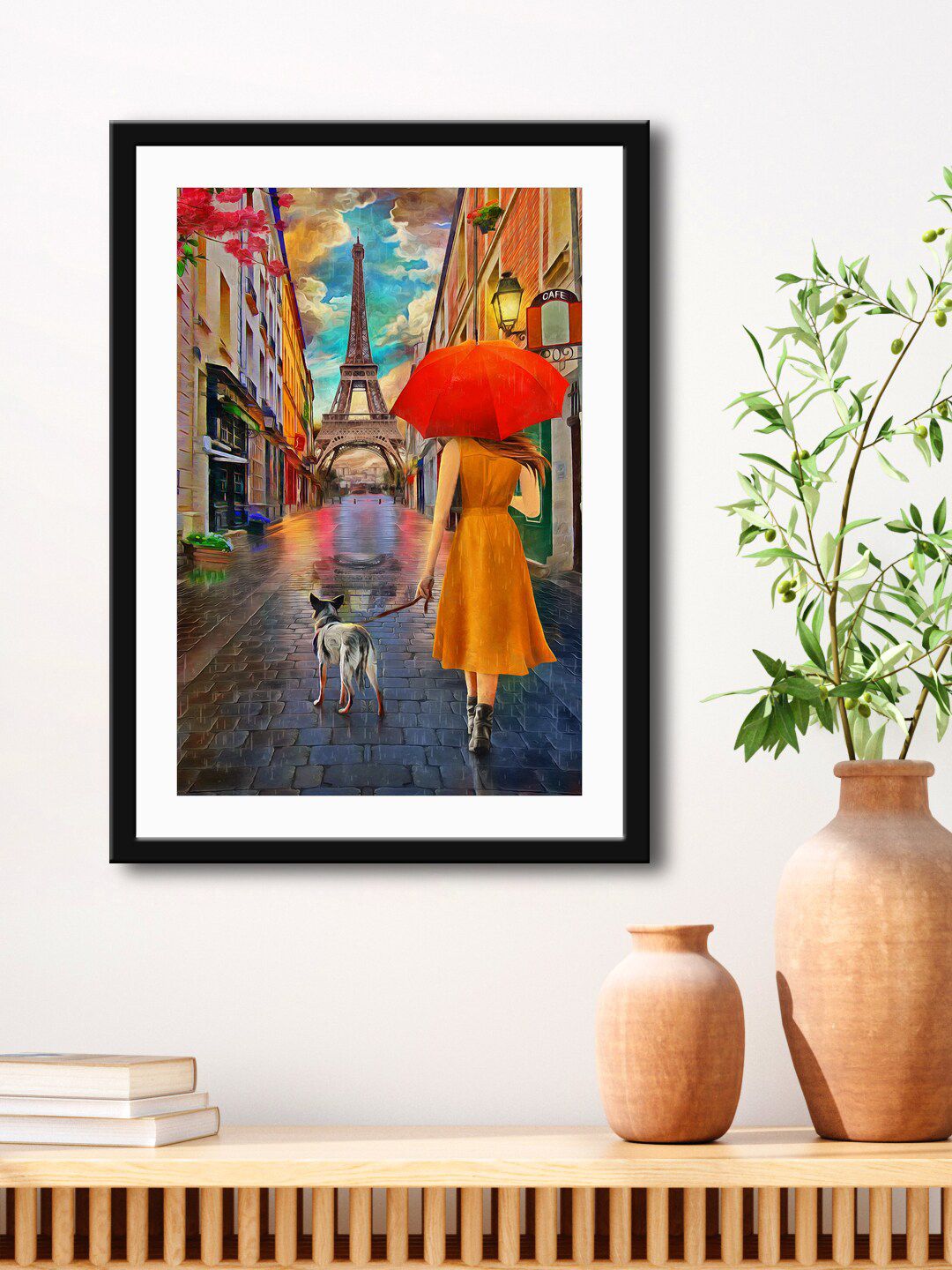 999Store Blue & Orange Elifit Tower With Lady Painting Wall Art Price in India