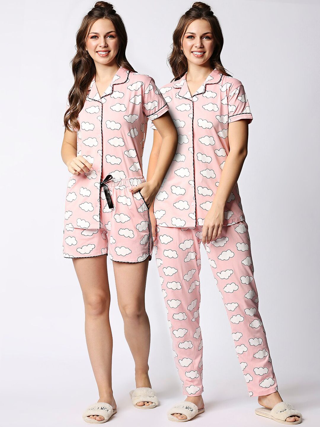 I like me Women 3 Pc Peach-Coloured & White Printed Night Suit Set Price in India