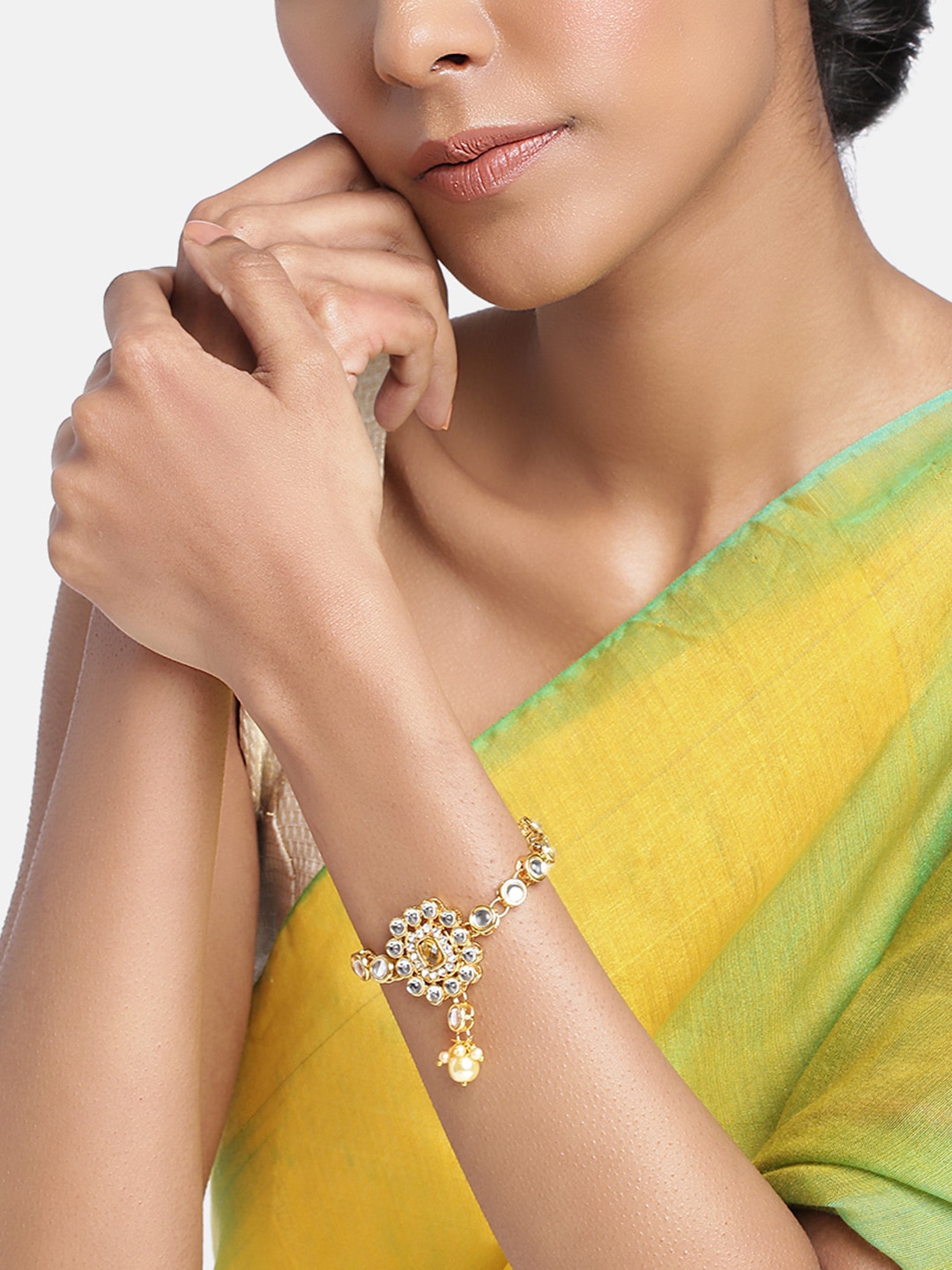 Peora Women Gold-Plated Kundan Studded Armlet Bracelet Price in India