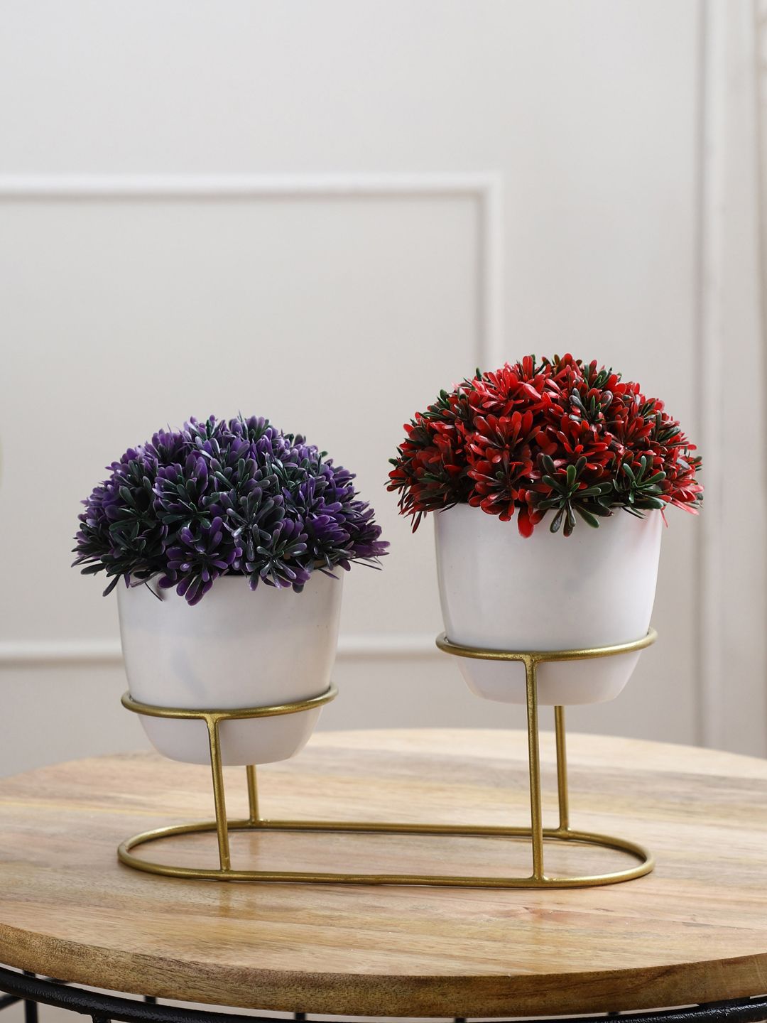 FOLIYAJ Purple & Red Set Of 2 Artificial Plants With Metal Holder Price in India