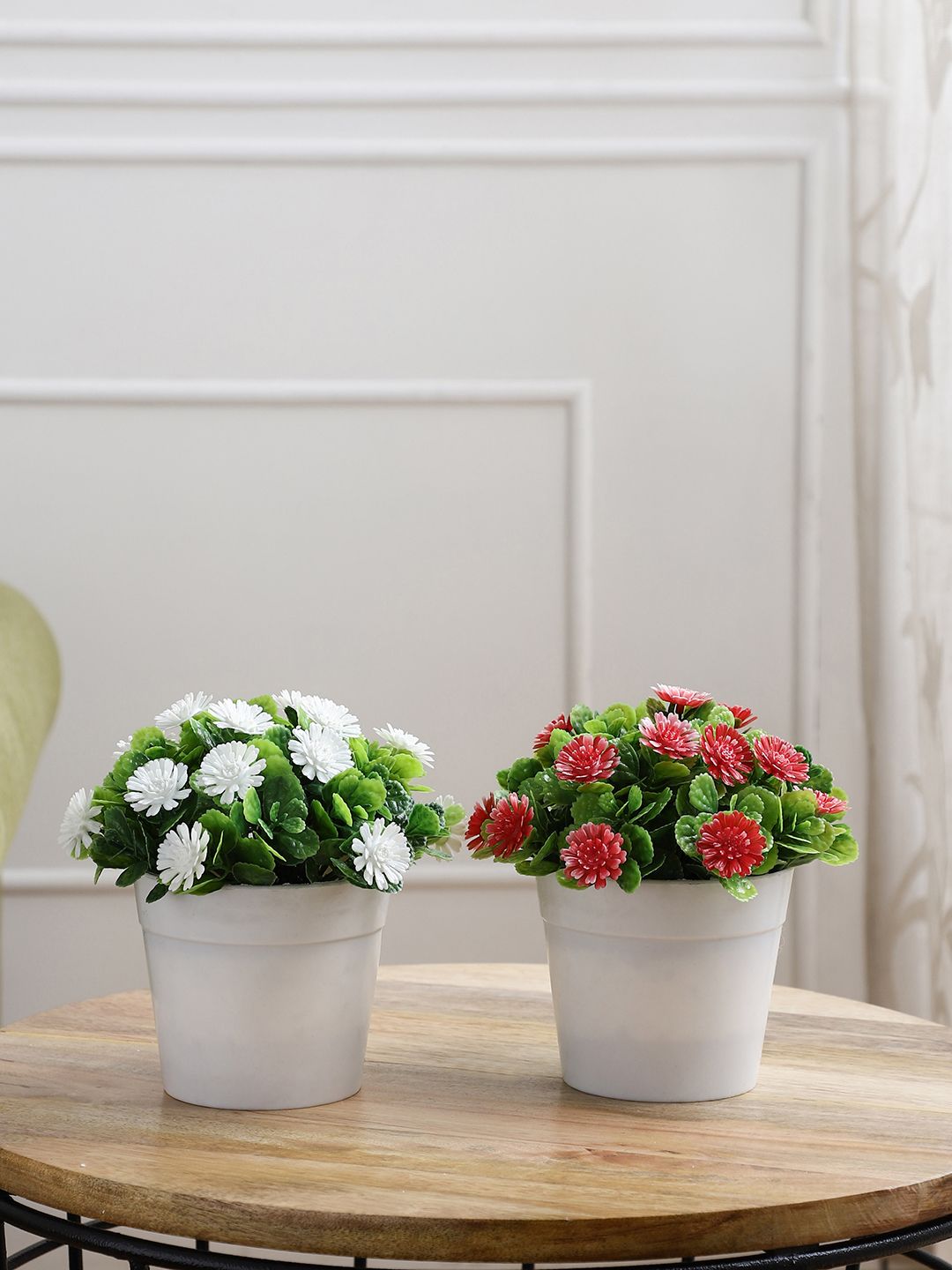 FOLIYAJ Set Of 2 White & Red Gerbas Artificial Plant With Pot Price in India