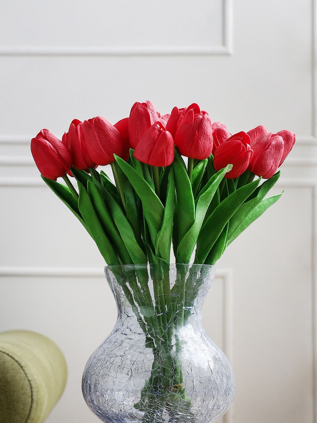 FOLIYAJ Red & Green Artificial Tulip Flower Bunch Price in India