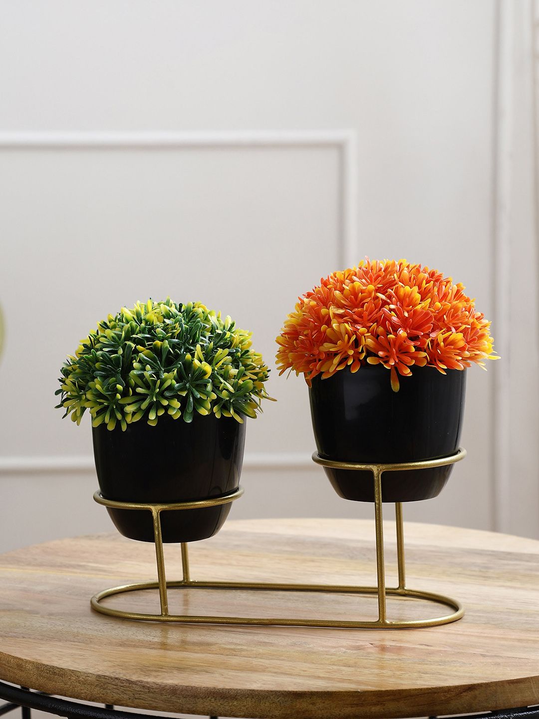 FOLIYAJ Orange & Green Set of 2 Artificial Plants with Holder Price in India