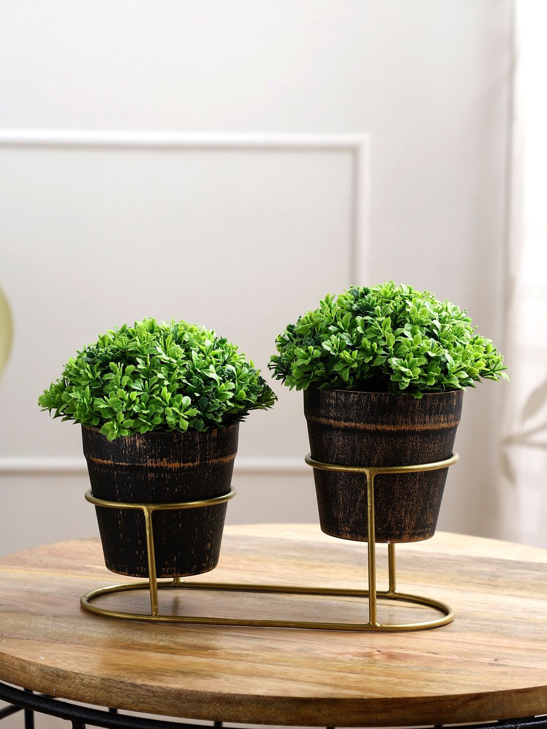 FOLIYAJ Set Of 2 Green Artificial Plants With Metal Holder Price in India