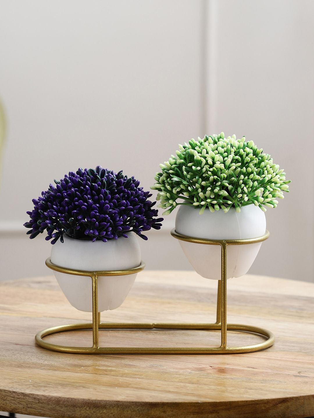 FOLIYAJ White & Purple Set of 2 Artificial Plants with Holder Price in India
