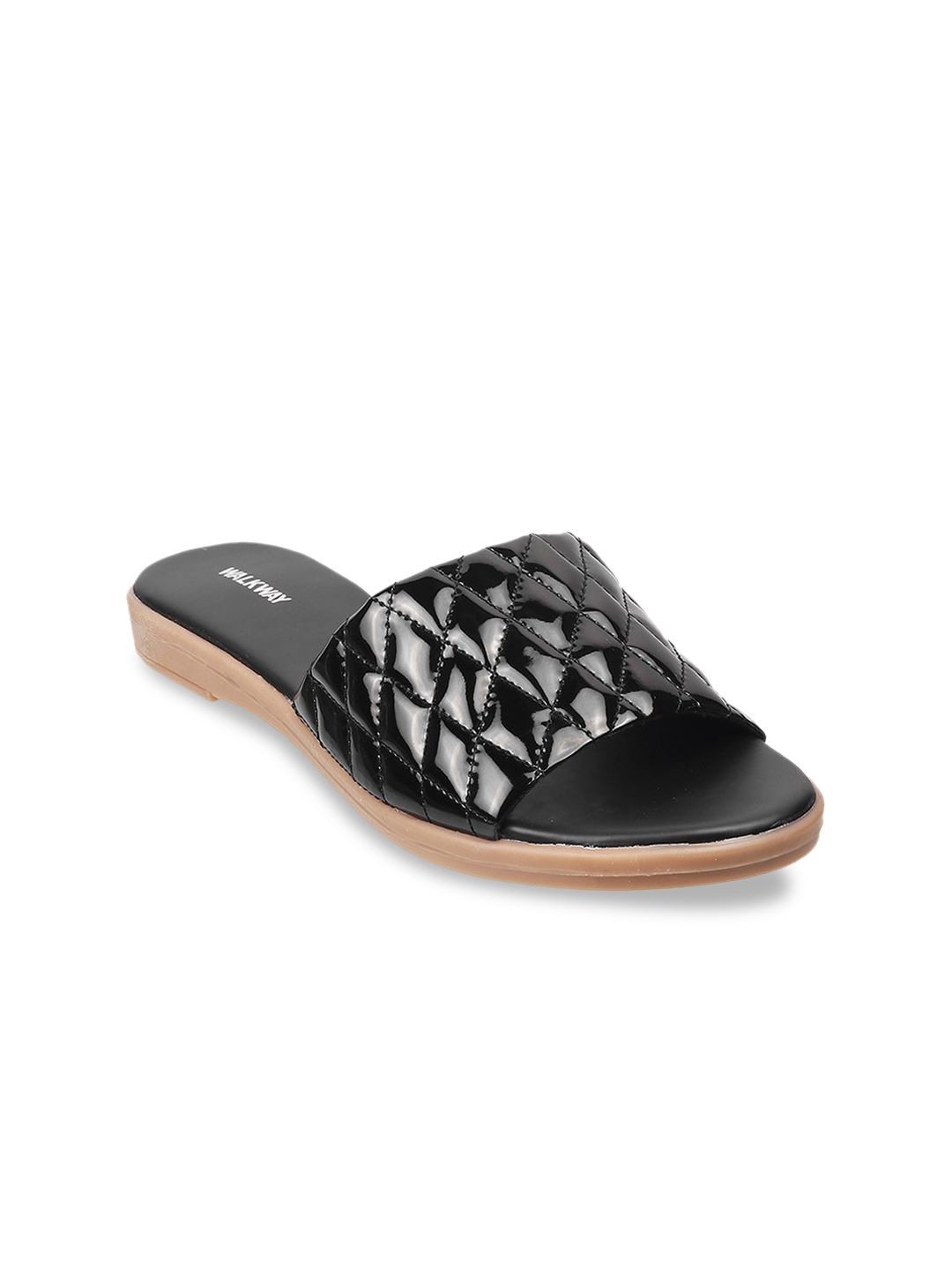 WALKWAY by Metro Women Black Quilted Open Toe Flats Price in India