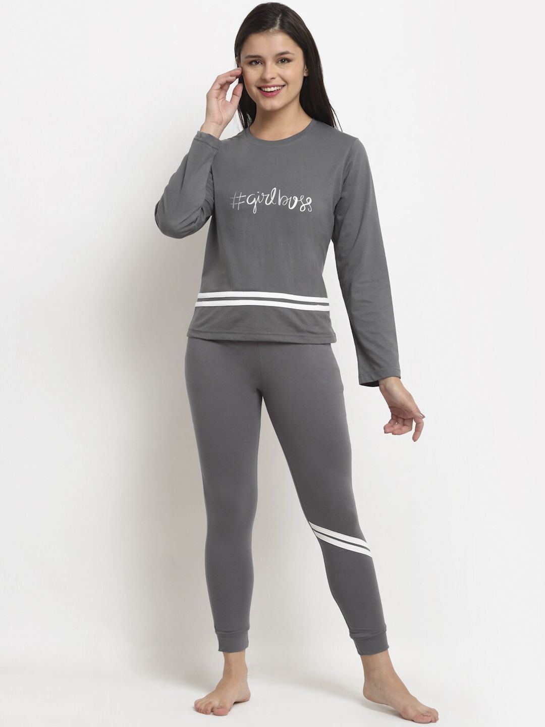 Boston Club Women Grey Pure Cotton Night suit Price in India