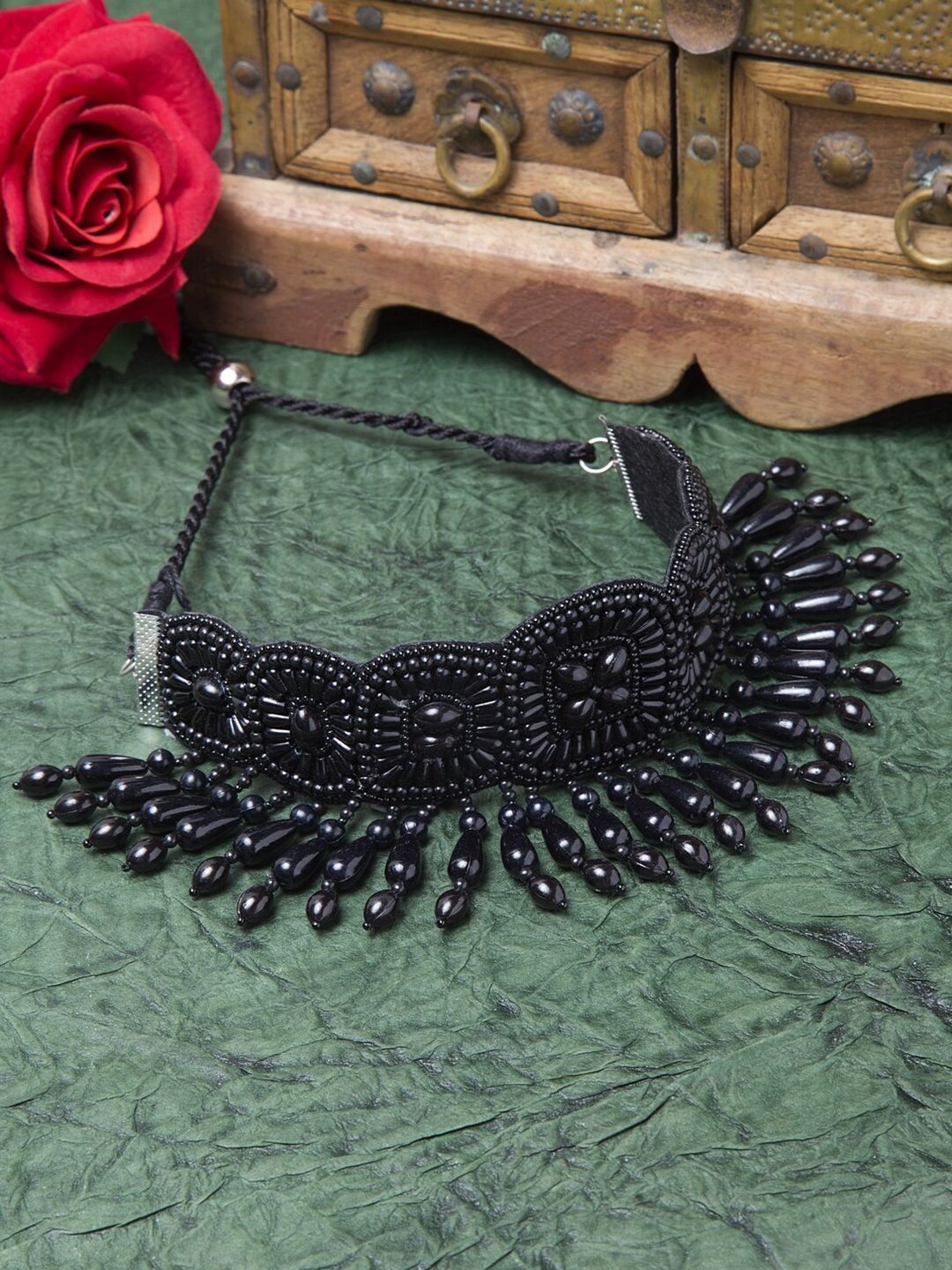 Moedbuille Black Brass Silver-Plated Handcrafted Tasselled Necklace Price in India