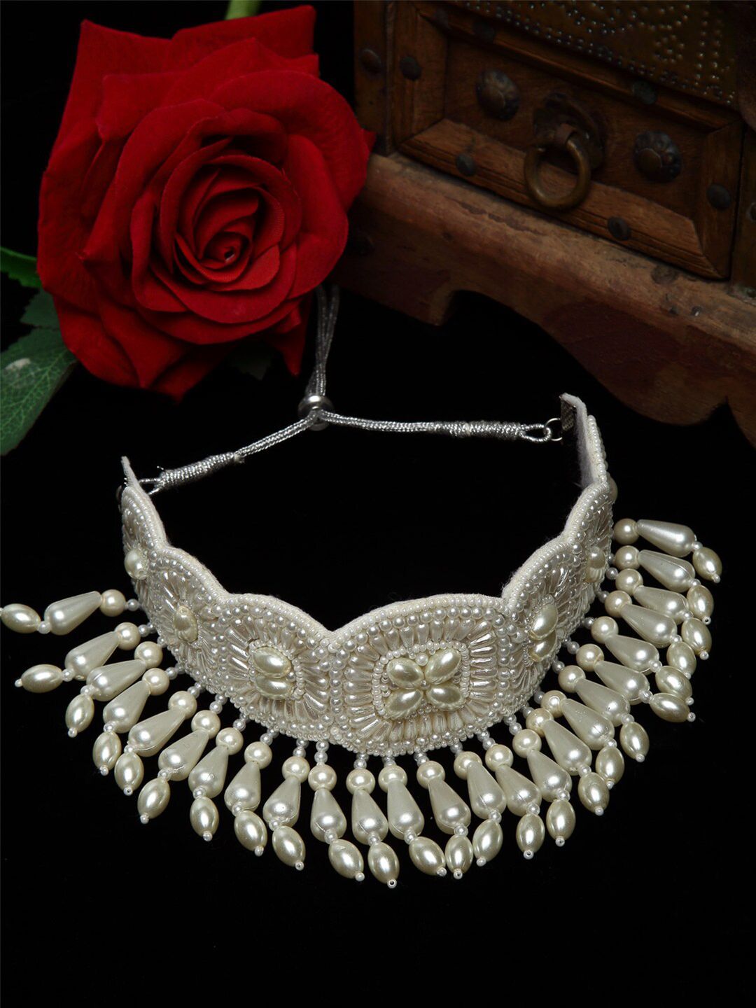 Moedbuille Silver-Toned & White Brass Silver-Plated Handcrafted Necklace Price in India
