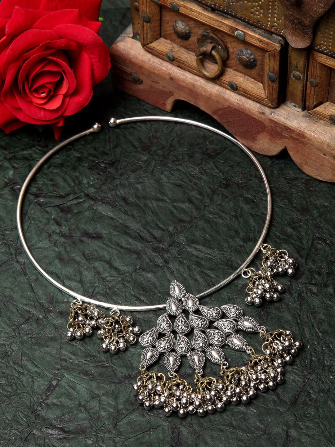 Moedbuille Gold-Toned & Silver-Toned Brass Gold-Plated Oxidised Necklace Price in India