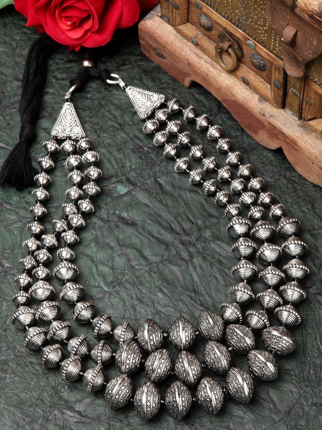 Moedbuille Women Silver Layered Tribal Design Oxidised Necklace Price in India