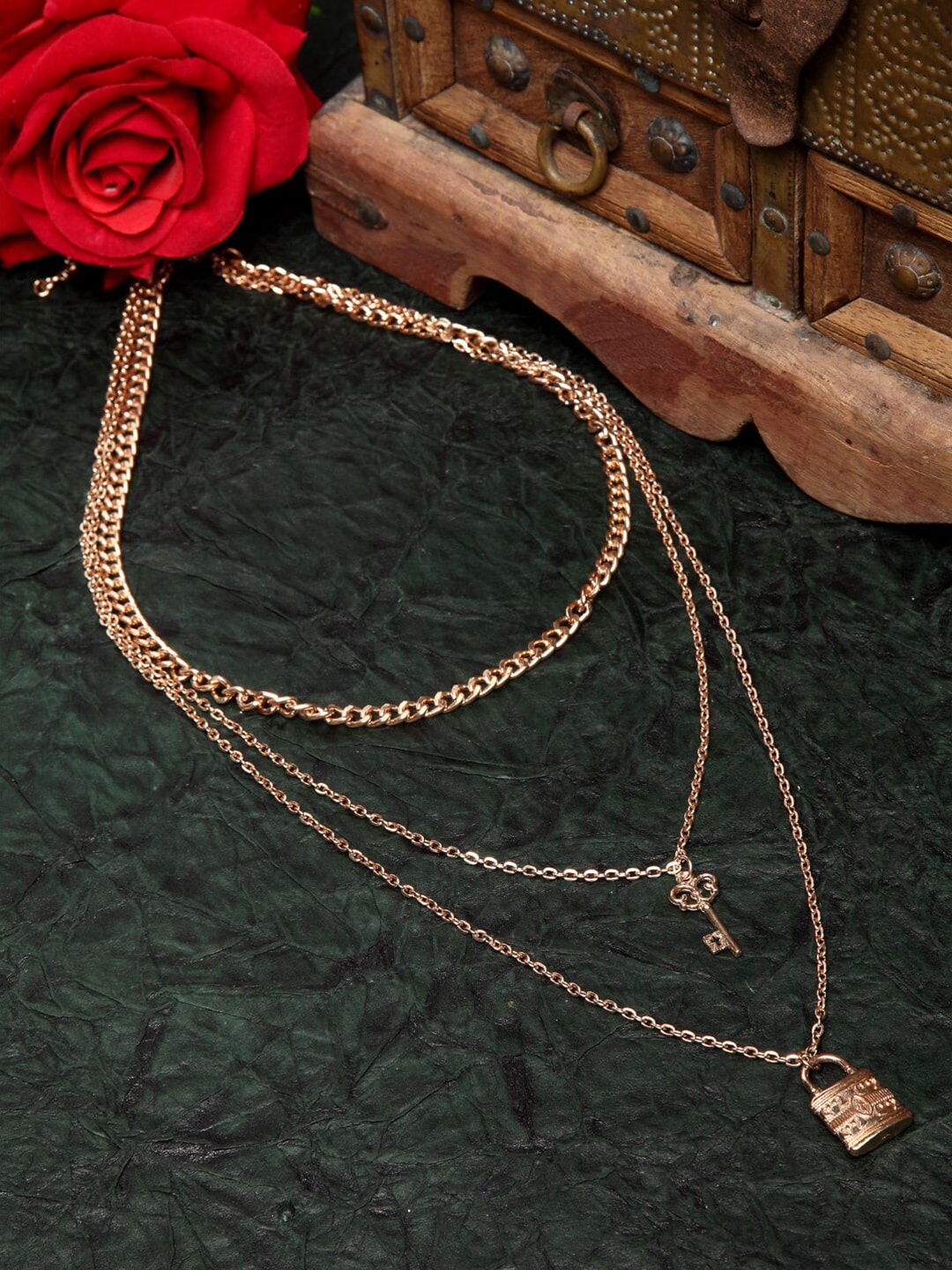Moedbuille Women Rose Gold Layered Contemporary Necklace Price in India