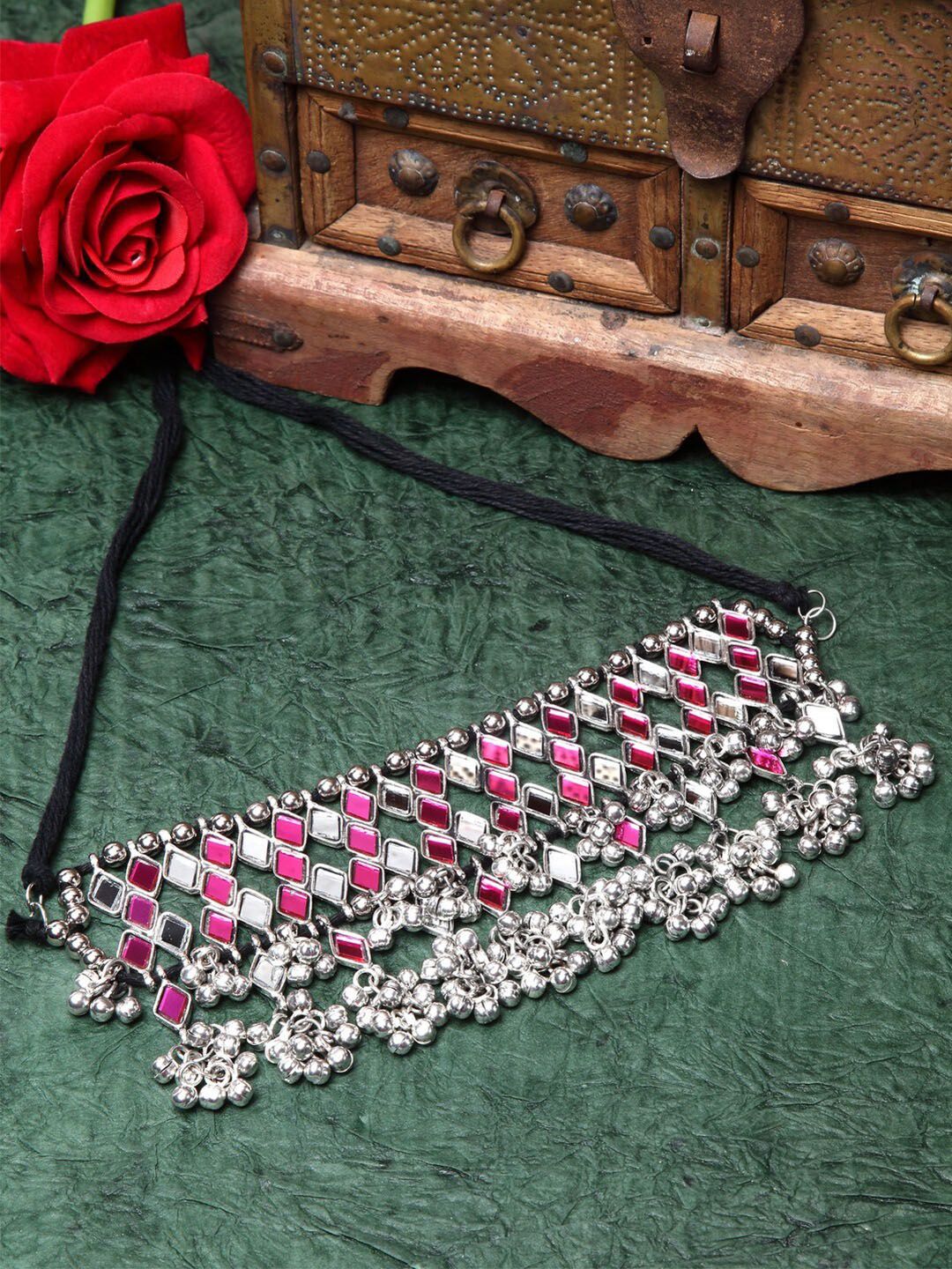 Moedbuille Silver-Plated & Pink Brass Mirror Necklace Price in India