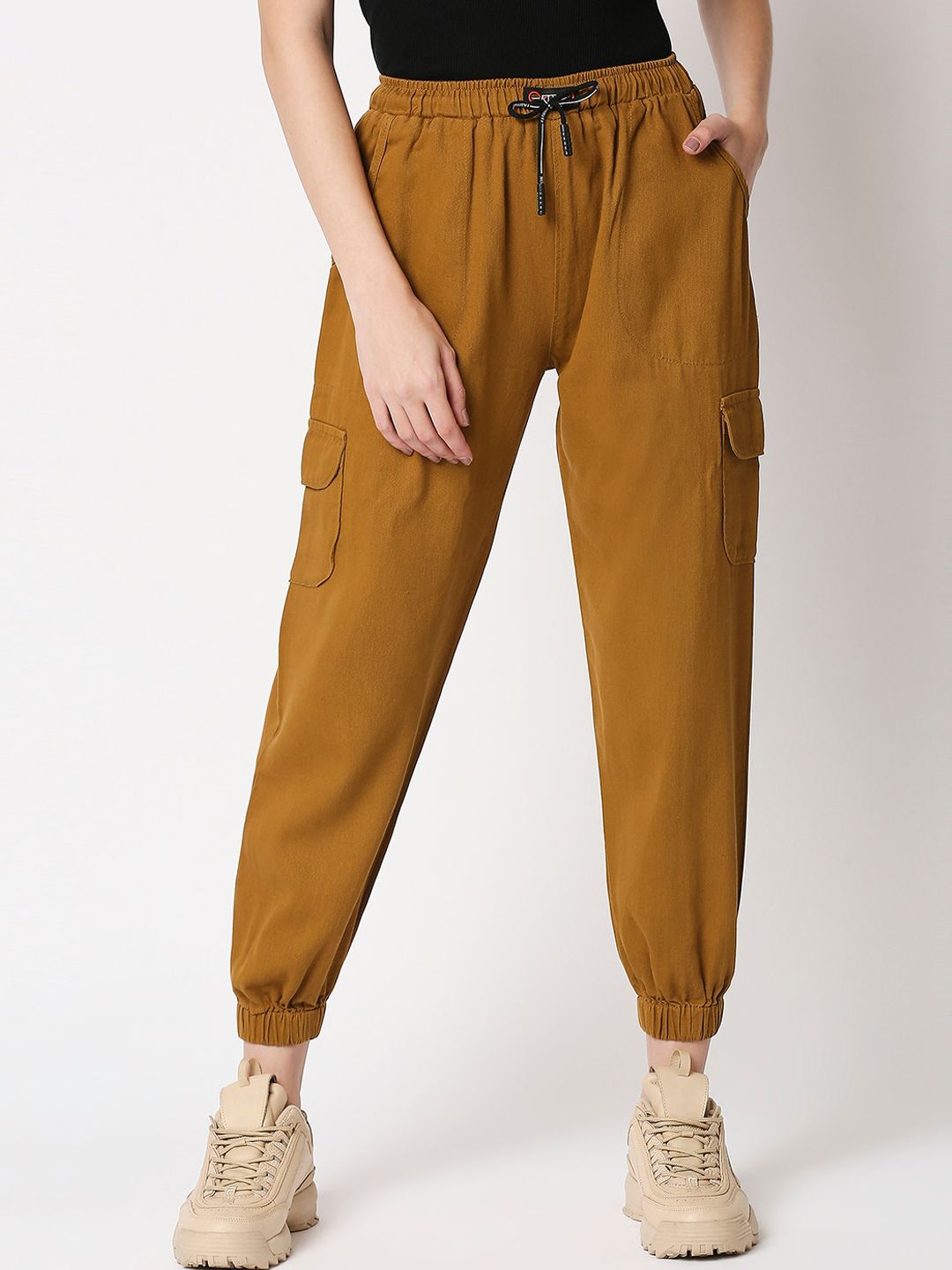 High Star Women Rust Jogger High-Rise Jeans Price in India