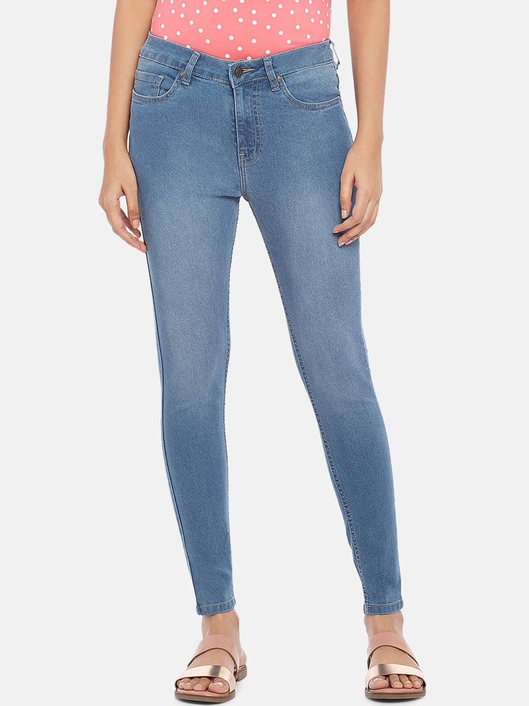 People Women Blue Skinny Fit High-Rise Light Fade Stretchable Jeans Price in India