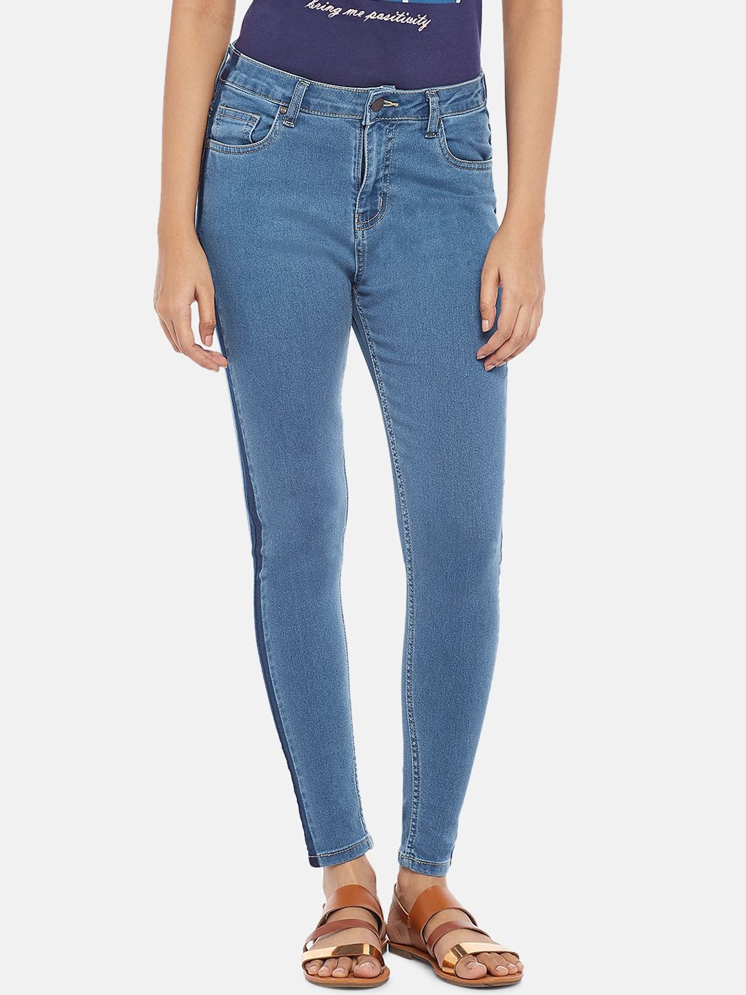 People Women Blue Skinny Fit Stretchable Jeans Price in India