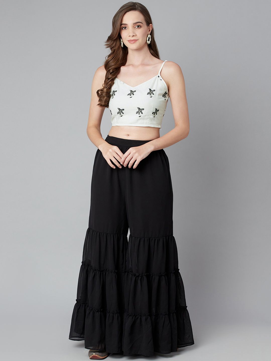 Purple State Women White & Black Crop Top with Sharara Price in India