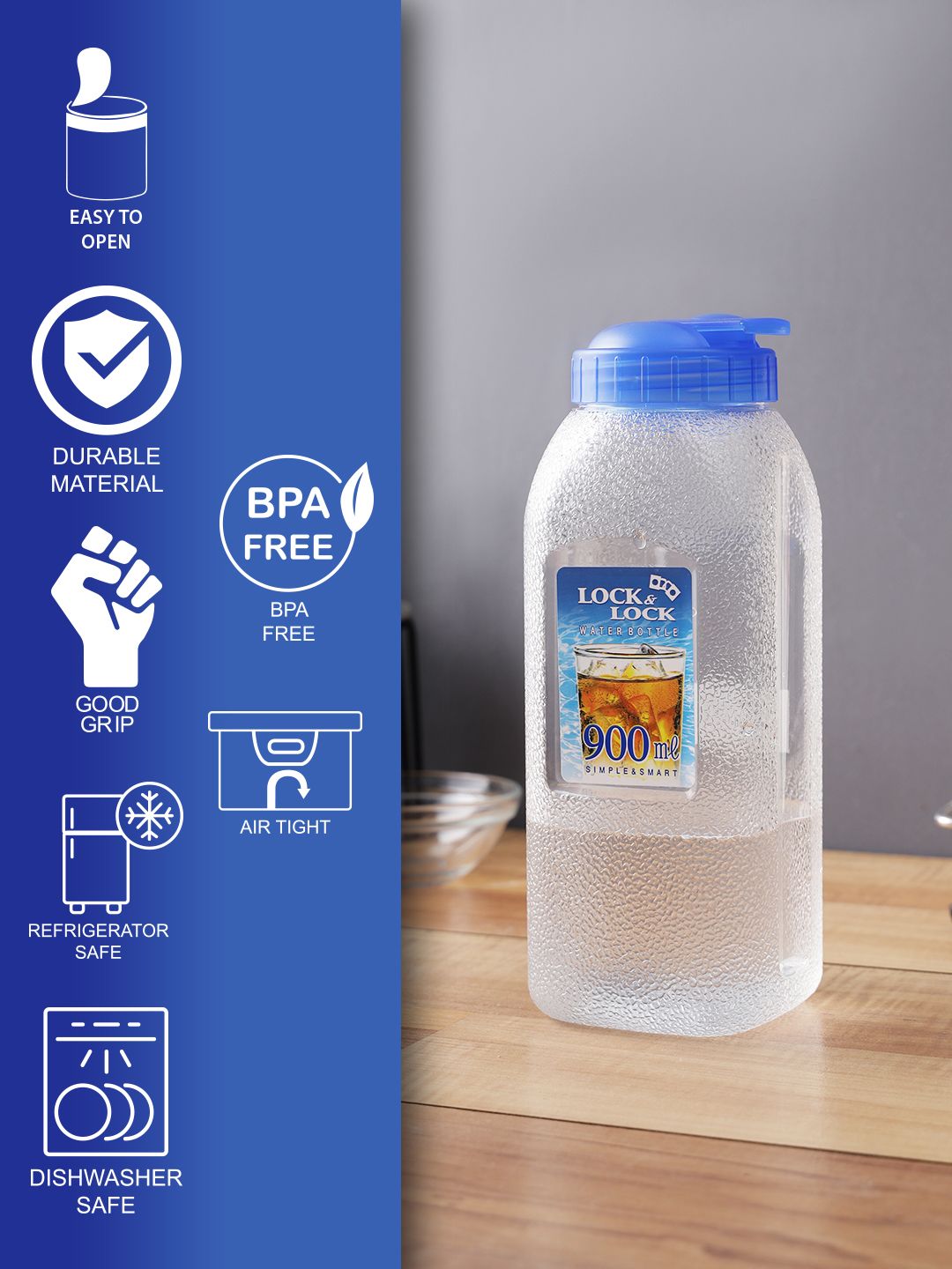 Lock & Lock Transparent & Blue Solid Easy Grip Water Bottle 900 ML Price in India