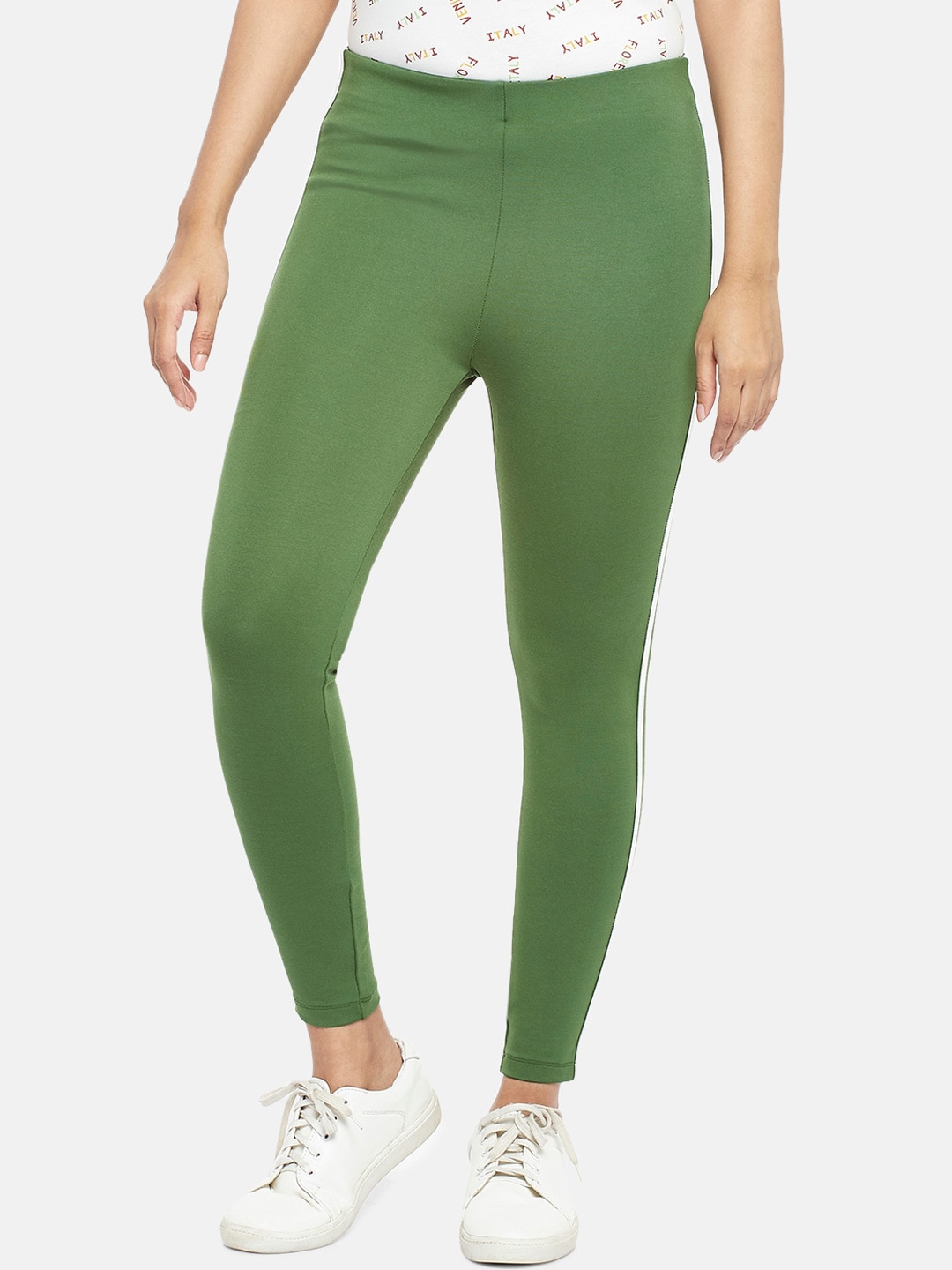 People Women Olive Green Skinny Fit High-Rise Trousers Price in India