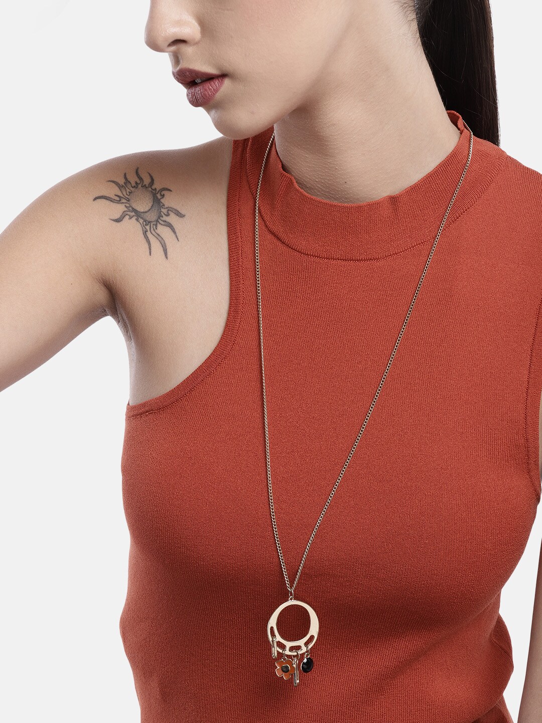 Anouk Black & Orange Gold-Plated Enamelled Necklace Price in India