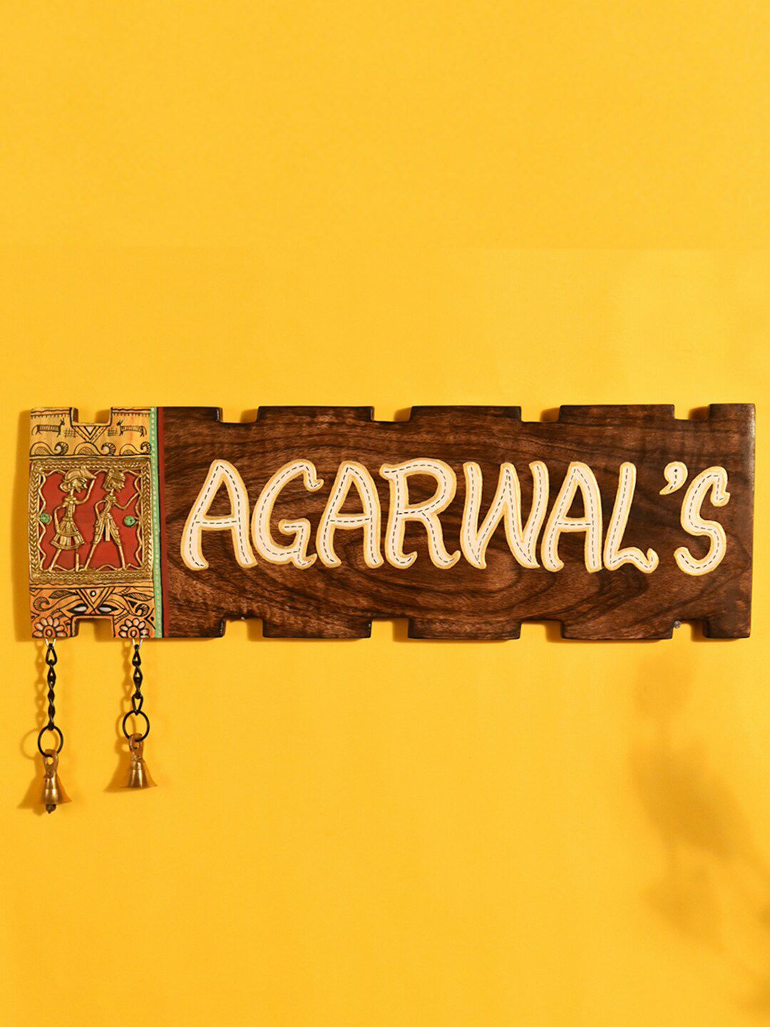 AAKRITI ART CREATIONS Brown & Gold-Toned Dhokra Patterned Handcrafted Name Plate Wall Decor Price in India