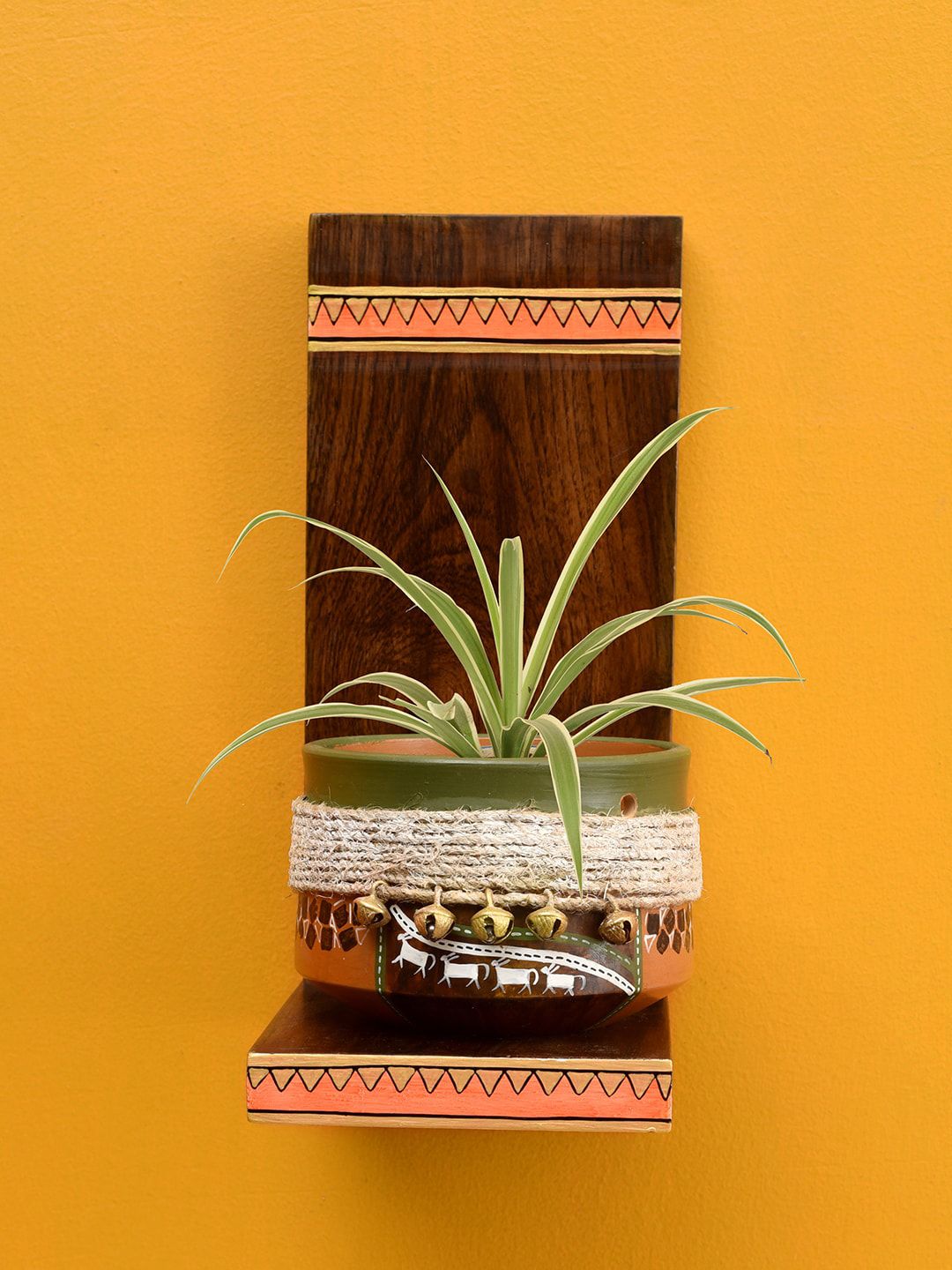 AAKRITI ART CREATIONS Brown & Orange Asmi Earthen Planter With Wall Decor Shelf Price in India