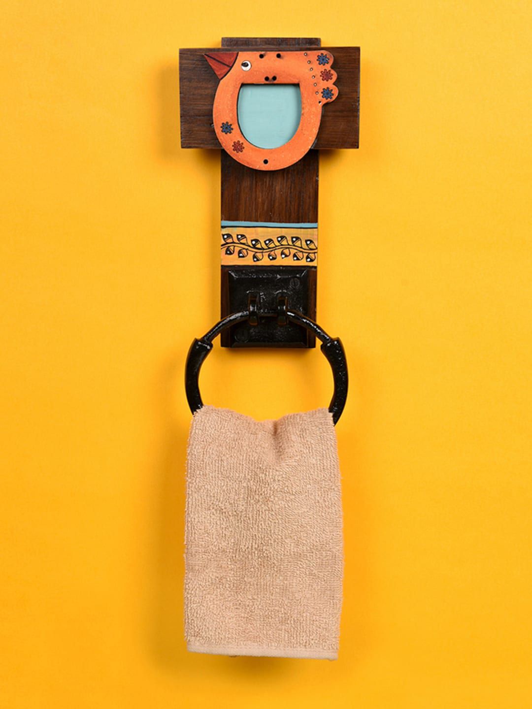 AAKRITI ART CREATIONS Brown Tribal Art Wooden Towel Holder