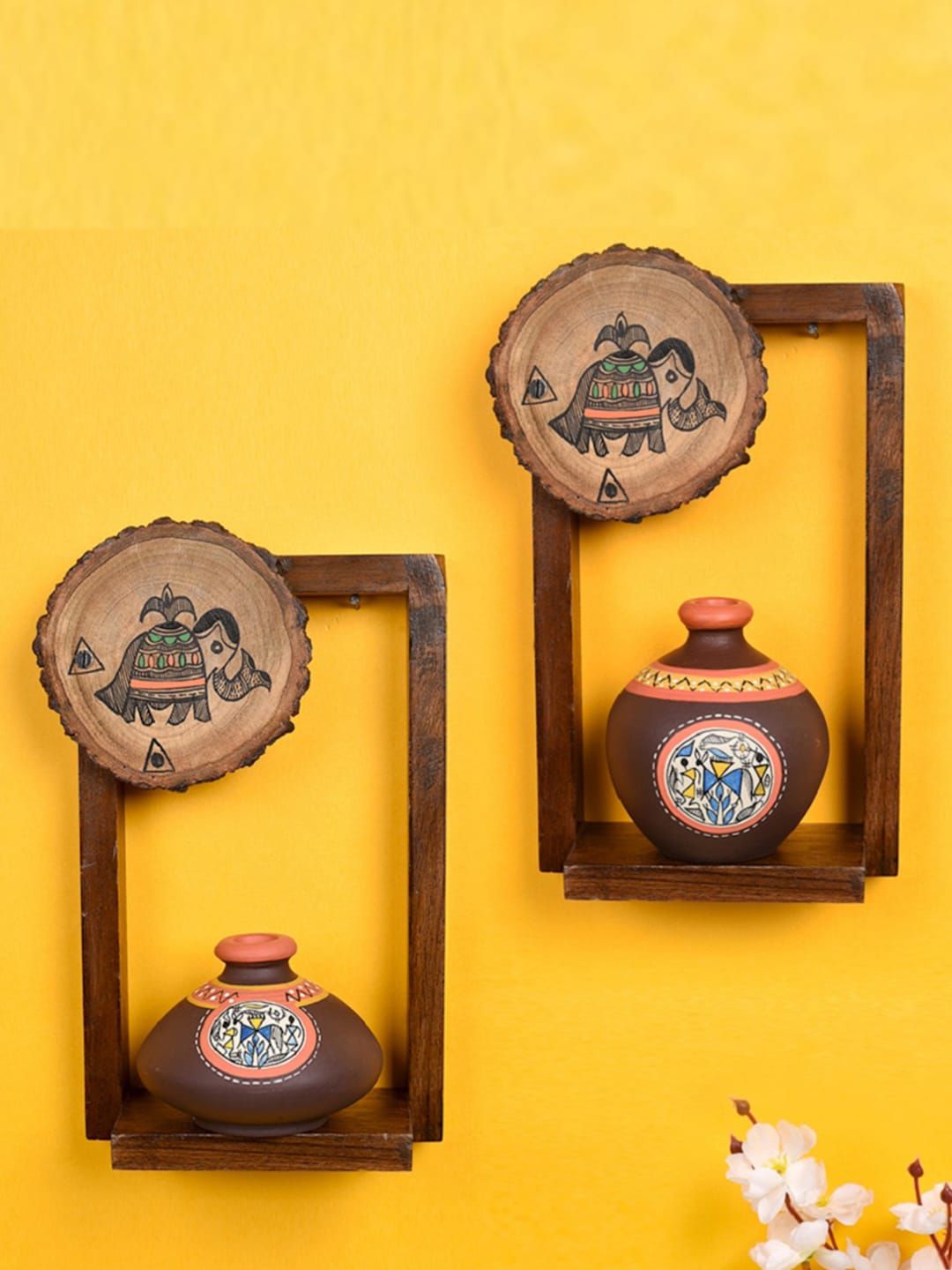 AAKRITI ART CREATIONS Brown Wood Basic Wall Shelf Price in India