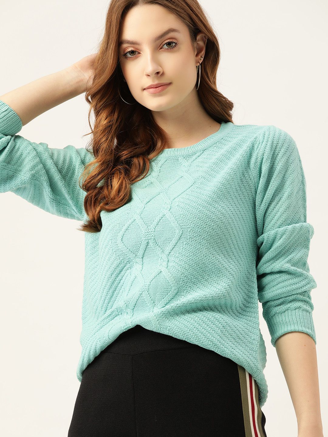 DressBerry Women Mint Green Self-Design Pullover Price in India