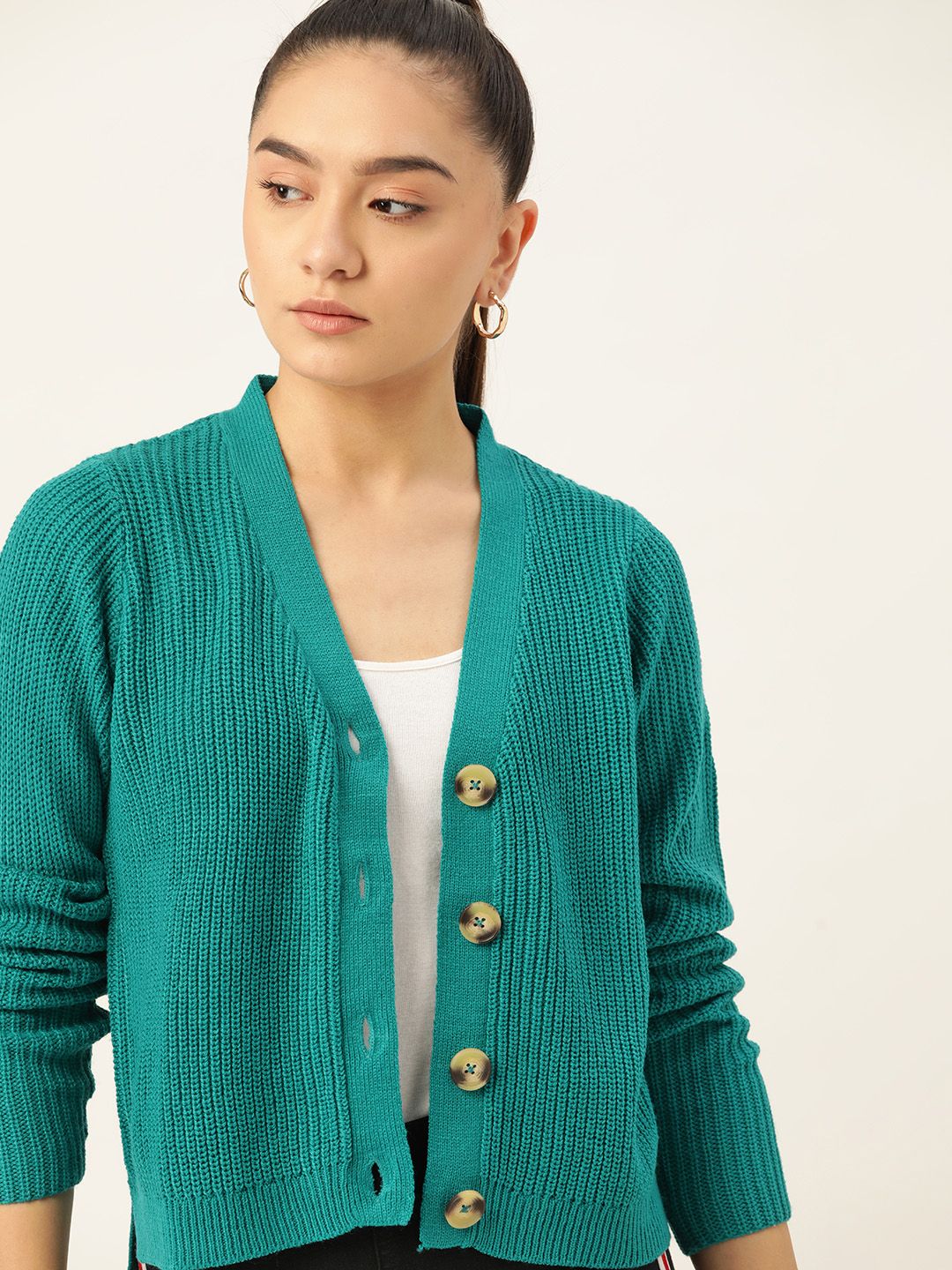 DressBerry Women Green Solid Cardigan Price in India