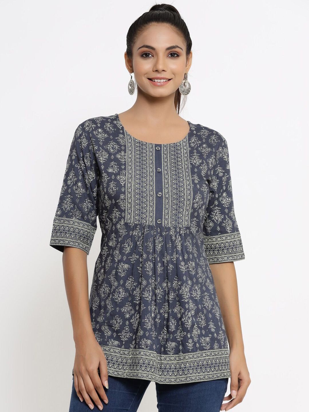 kipek Women Grey & White Viscose Rayon Printed Tunic Price in India