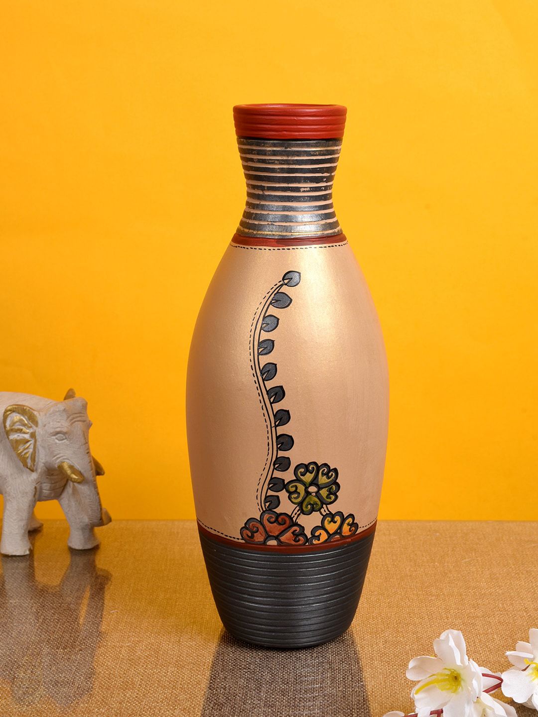 AAKRITI ART CREATIONS Gold-Toned & Grey Handcrafted Terracotta Vase Price in India