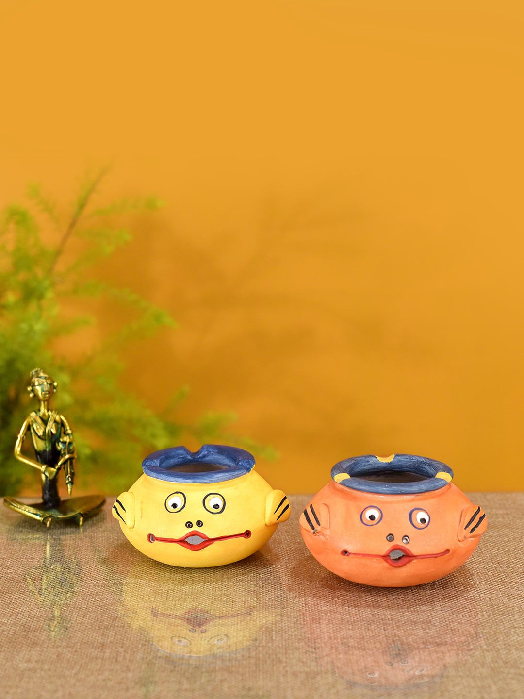 AAKRITI ART CREATIONS Set Of 2 Pink & Yellow Smiling Face Multipurpose Pots Price in India