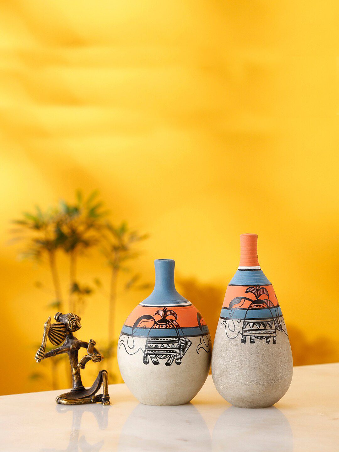 AAKRITI ART CREATIONS Set Of 2 Handpainted Madhubani Tattoo Art Earthen Vases Price in India