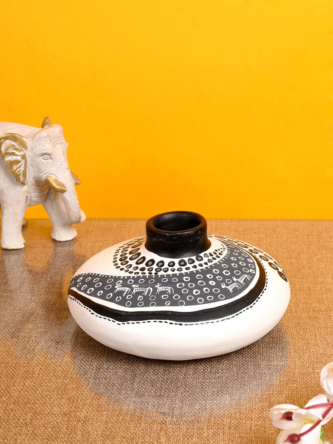AAKRITI ART CREATIONS White & Black Warli Print Vase Price in India