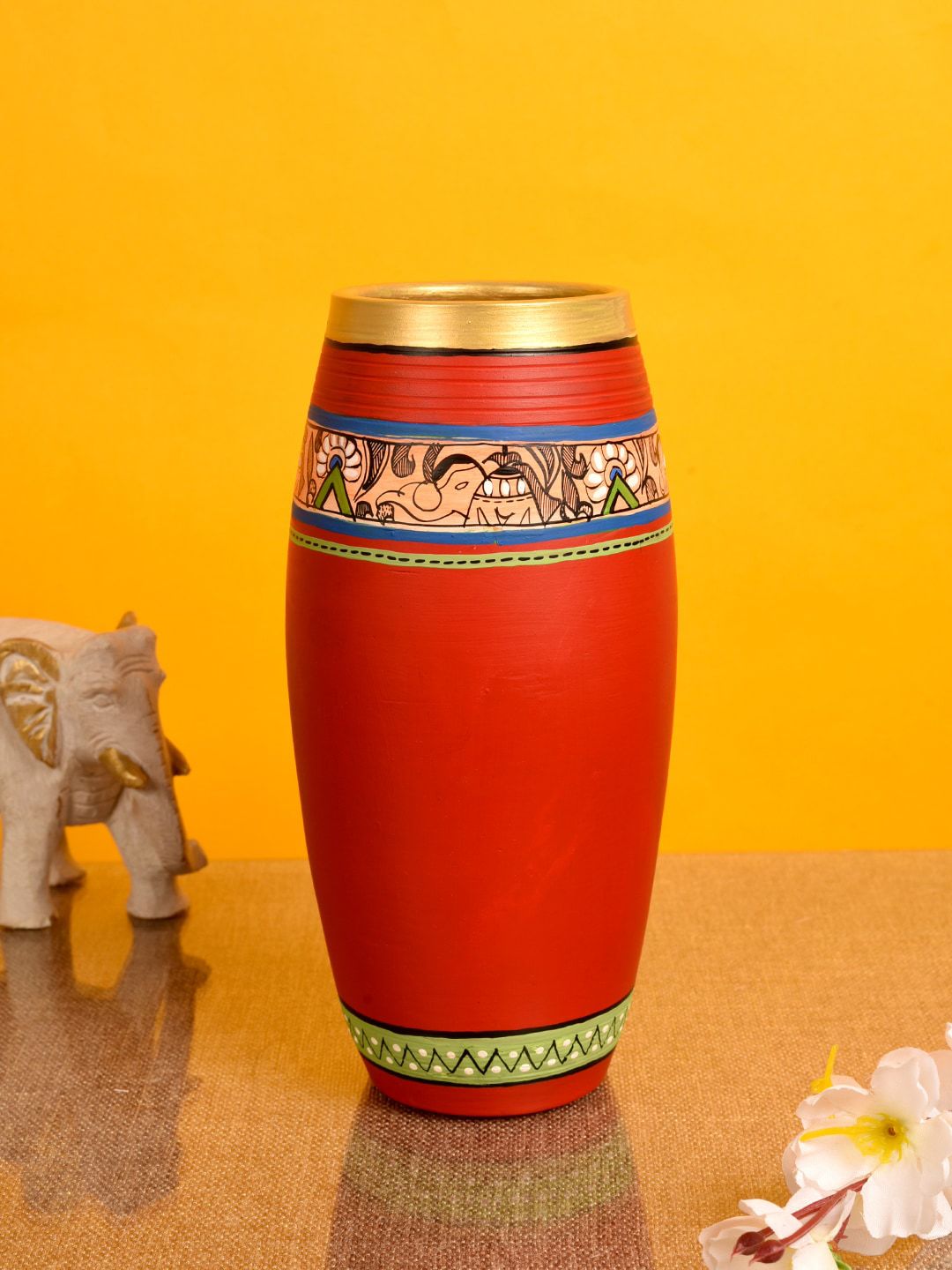 AAKRITI ART CREATIONS Red Madhubani Print Vase Price in India
